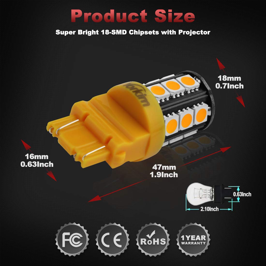 Yorkim 3157 LED Light Bulbs Amber Bright - 3056 3156 3156A 3057 4057 3157 4157 T25 LED Bulbs for Brake Lights, Backup Reverse Lights, Tail Lights - Pack of 10 - Perfect for Car, Truck, and Motorcycle Lighting Upgrades