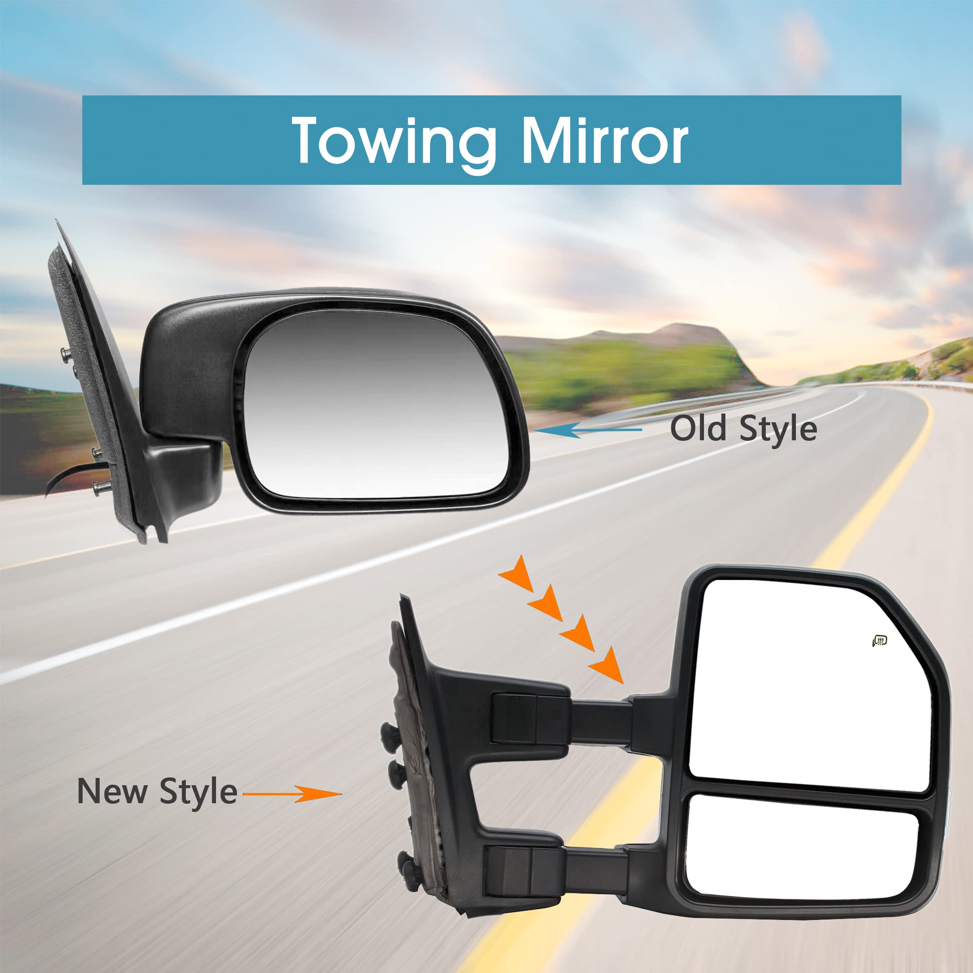 BOOLEE Manual Extendable Towing Mirrors for Ford F250 F350 F450 F550 Super Duty (1999-2016) - Chrome Cap, Folding Design with Manual Glass Adjustment - Perfect for Pickup Trucks, Towing Trailers & Off-Road Adventures
