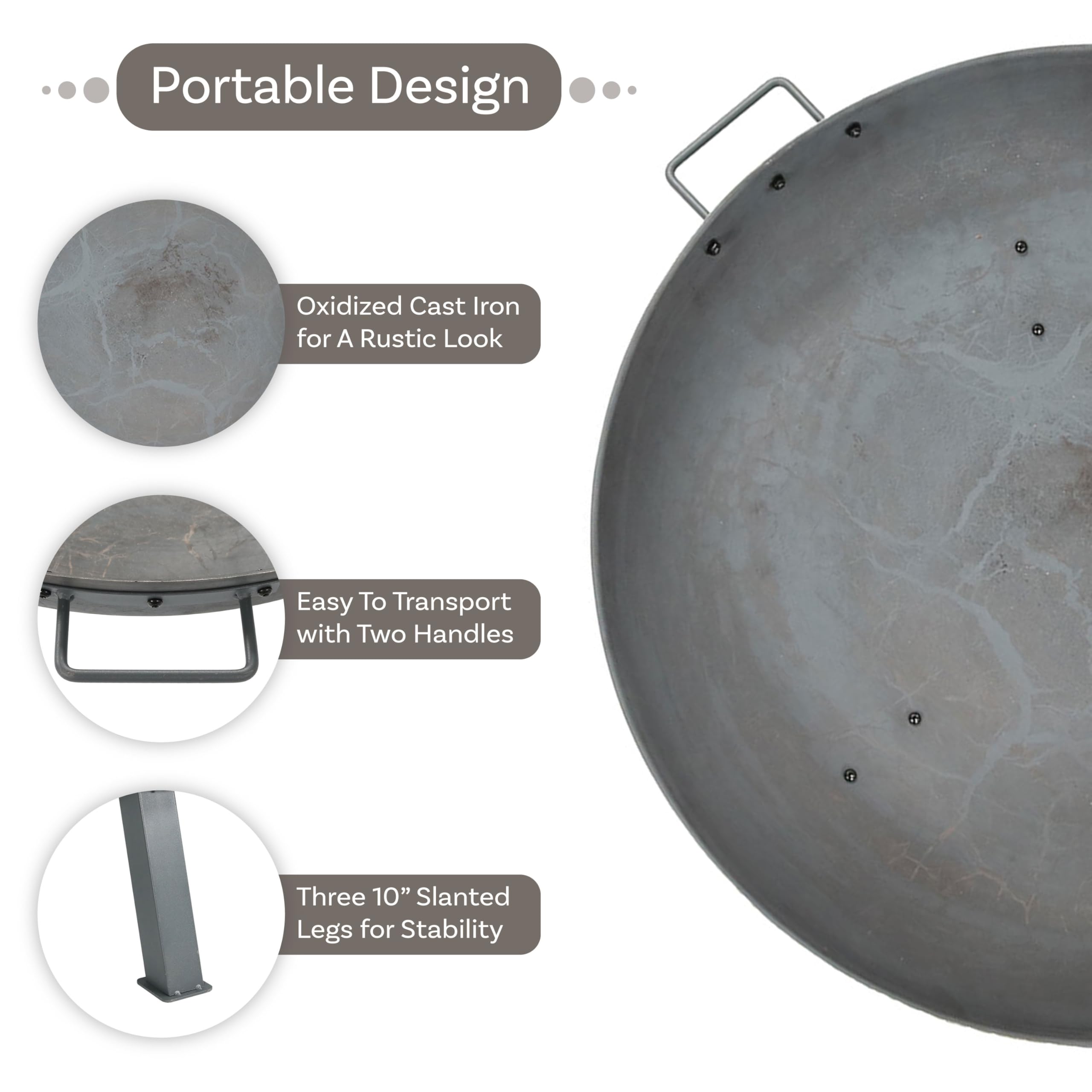 30-Inch Heavy-Duty Cast Iron Wood-Burning Fire Pit for Outdoor Use - Rust-Resistant Steel Finish Fire Bowl with Handles - Perfect for Backyard, Patio, Camping & Bonfire Nights
