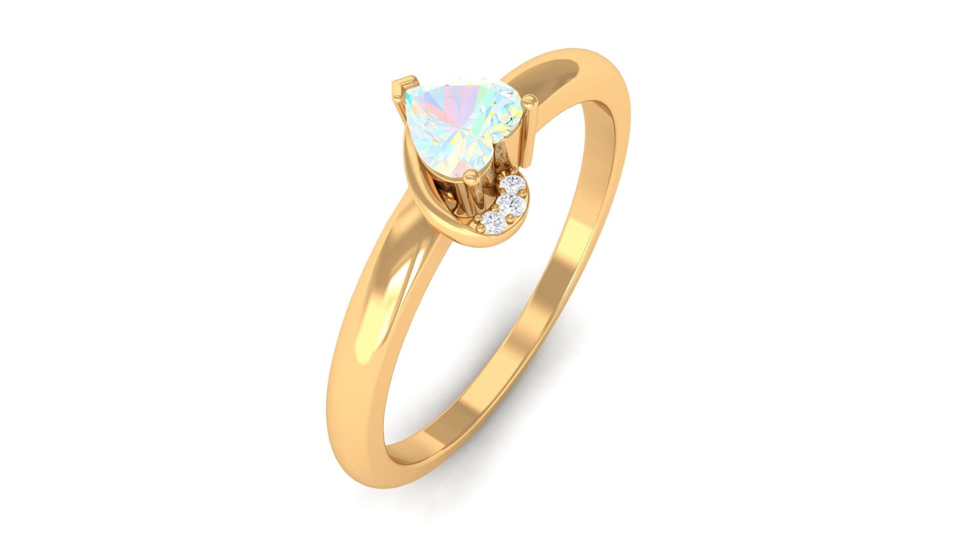 4MM Heart Shaped Natural Ethiopian Opal & Diamond Promise Ring for Women - 14K Solid Gold Engagement Ring, Anniversary Gift, Wedding Band, Valentine's Day Present