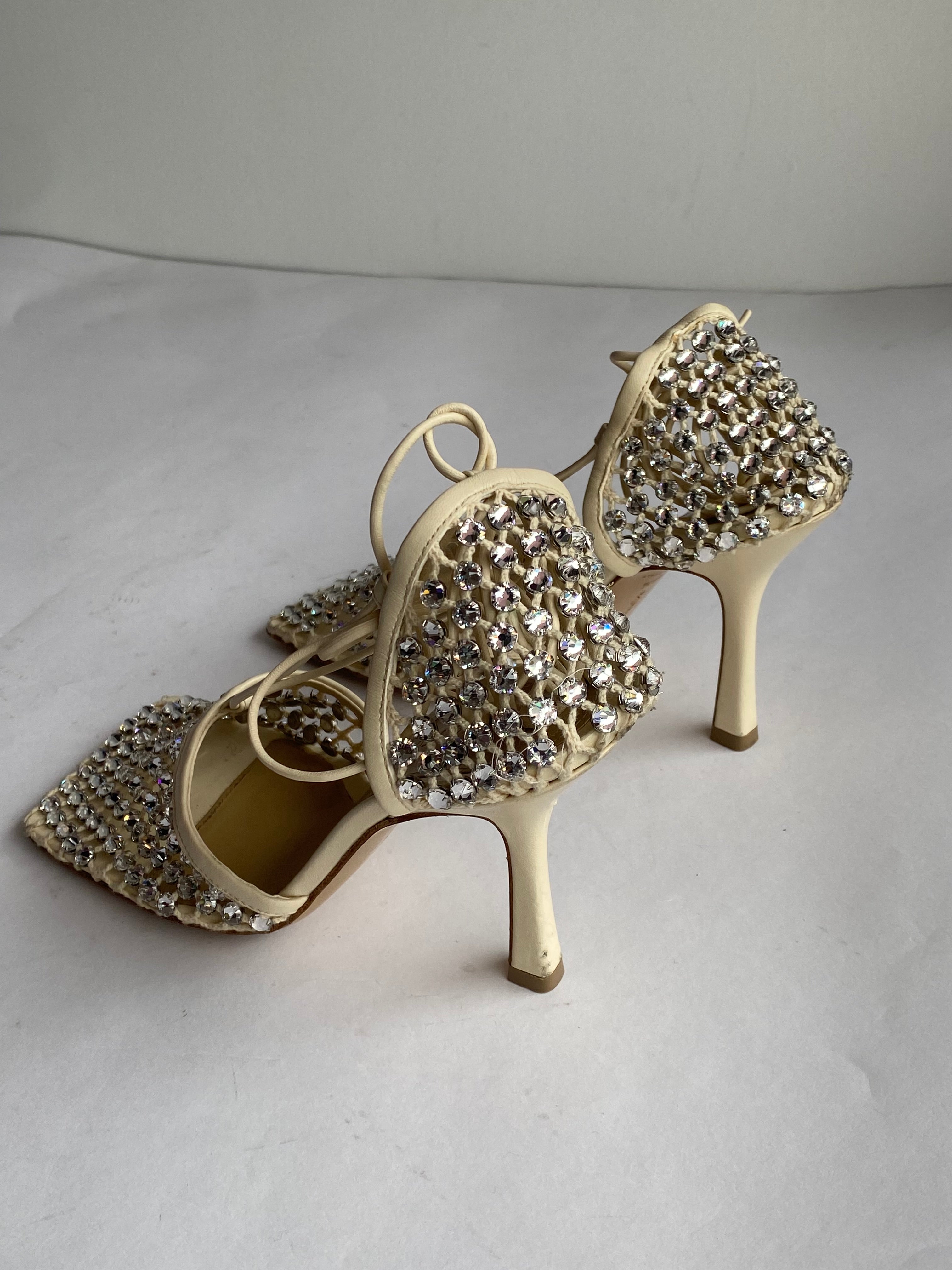 Bottega Veneta Crystal Mesh Wrap Tie Heels - Women's Size 36.5 Luxury Designer Pumps for Weddings, Parties & Evening Events