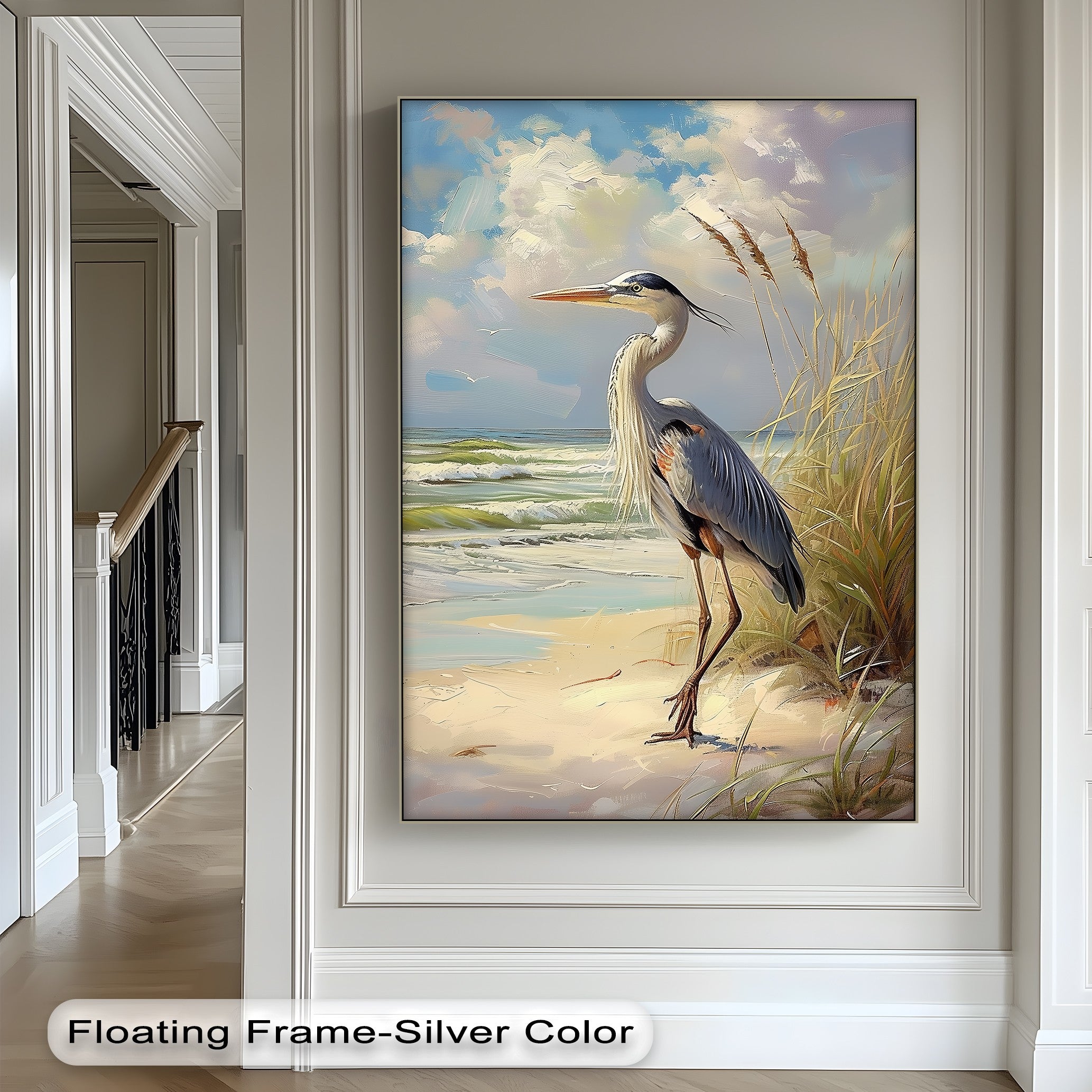 Coastal Grace - Majestic Heron by the Shore Canvas Print | Stunning Beach House Wall Art Decor | Perfect for Living Room, Bedroom & Office
