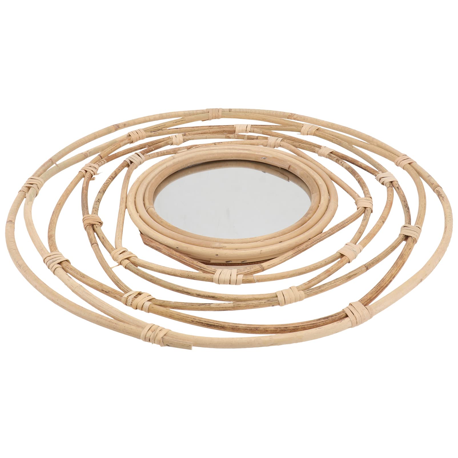 Vintage Round Wicker Wall Mirror - Handwoven Rattan Decorative Mirror with Wood Frame for Nursery, Living Room & Hallway Decor | Nordic Style Home Accent | Perfect for Boho, Farmhouse & Retro Interior Design