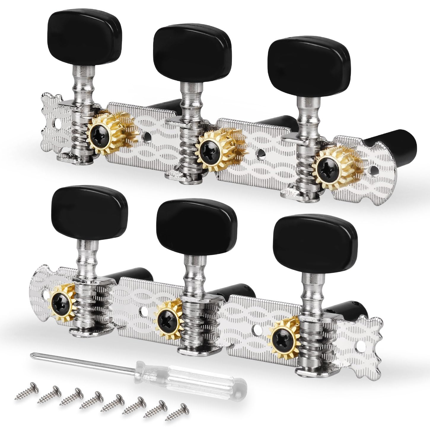 Mr.Power 6-String Classical Guitar Tuners with Screwdriver - Precision Tuning Pegs & Keys for Guitarists, Musicians & Music Lovers (Black Button) | Perfect for Acoustic Guitar Maintenance, Studio Recording & Live Performances