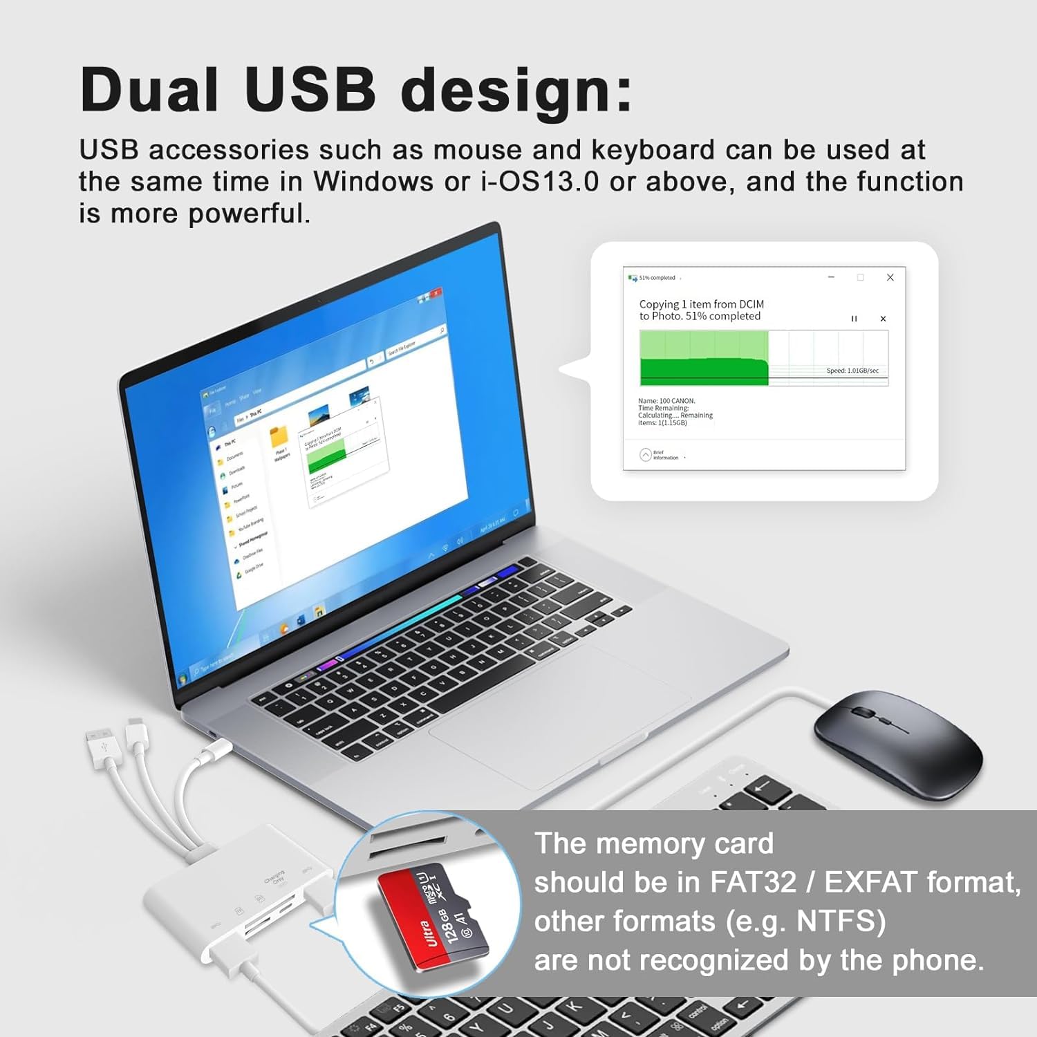 Verilux® 5-in-1 USB 3.0 SD Card Reader with Lightning Port - High Speed Memory Card Adapter for iPhone, iPad, Mac, PC & Laptop | Supports Micro SD, SD Cards & Charging | Perfect for Travel, Photography & Data Transfer