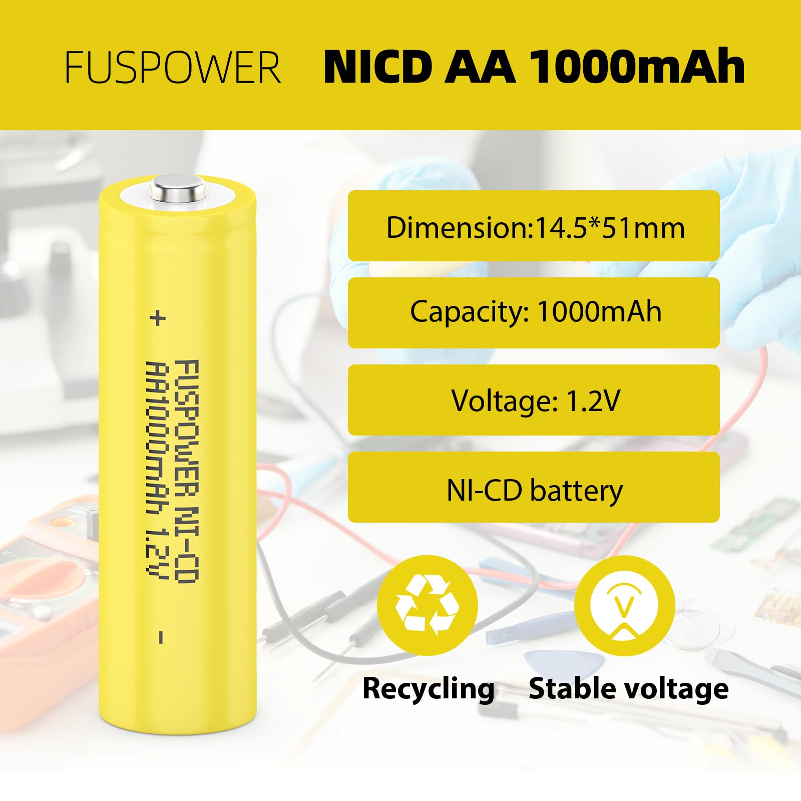 Rechargeable AA NiCD Batteries 1000mAh 1.2V - 12 Pack Double A Size NiCd Rechargeable Batteries for Solar Lights, Security Cameras, Remote Controls - Perfect for Outdoor Use, Emergency Power Backup & Electronic Devices