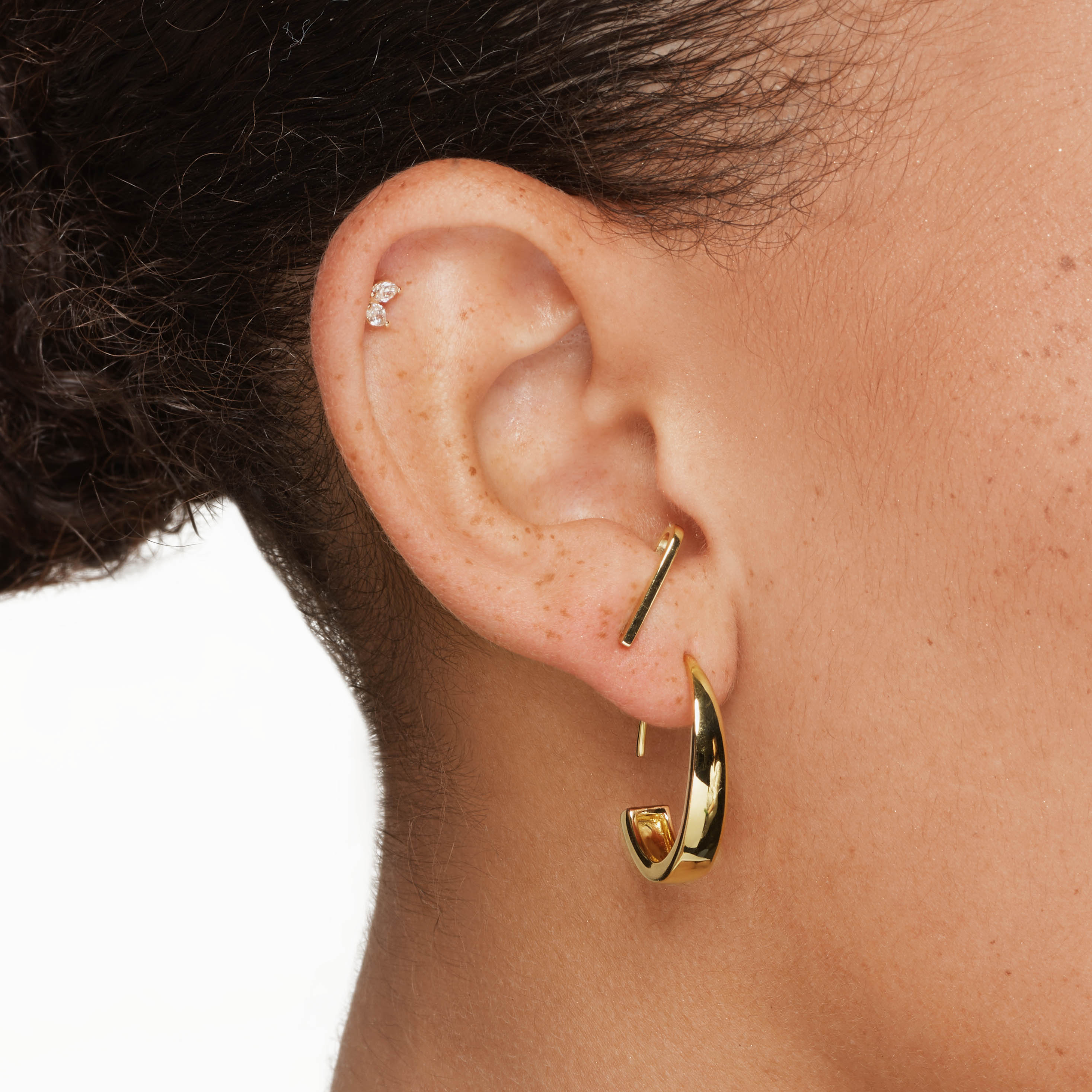 Gold Plain Suspender Half Stud Earrings - Elegant Minimalist Jewelry for Women, Perfect for Daily Wear, Office & Special Occasions