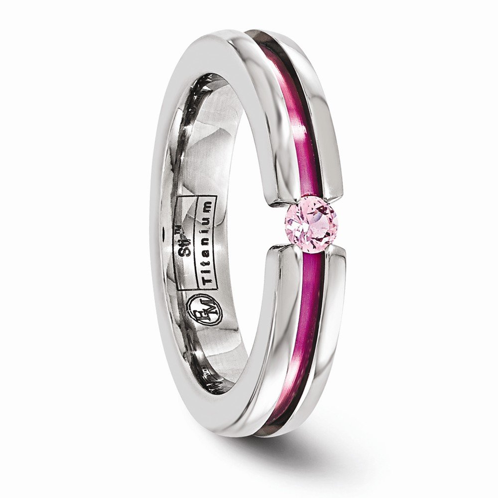 Titanium Pink Sapphire & Anodized Grooved Wedding Band Ring for Women - Durable & Hypoallergenic Jewelry for Engagement, Anniversary & Special Occasions