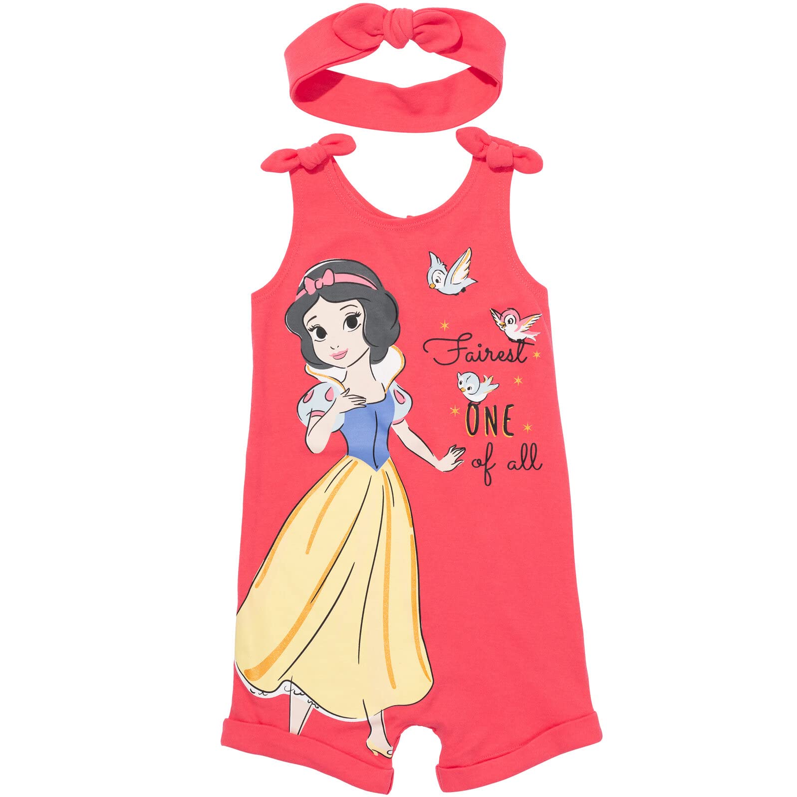 Disney Princess Baby Girls Snap Romper & Headband Set - Rapunzel, Ariel, Belle, Jasmine, Aurora - Newborn to Toddler Outfit for Birthday, Photo Shoots & Dress-Up Play