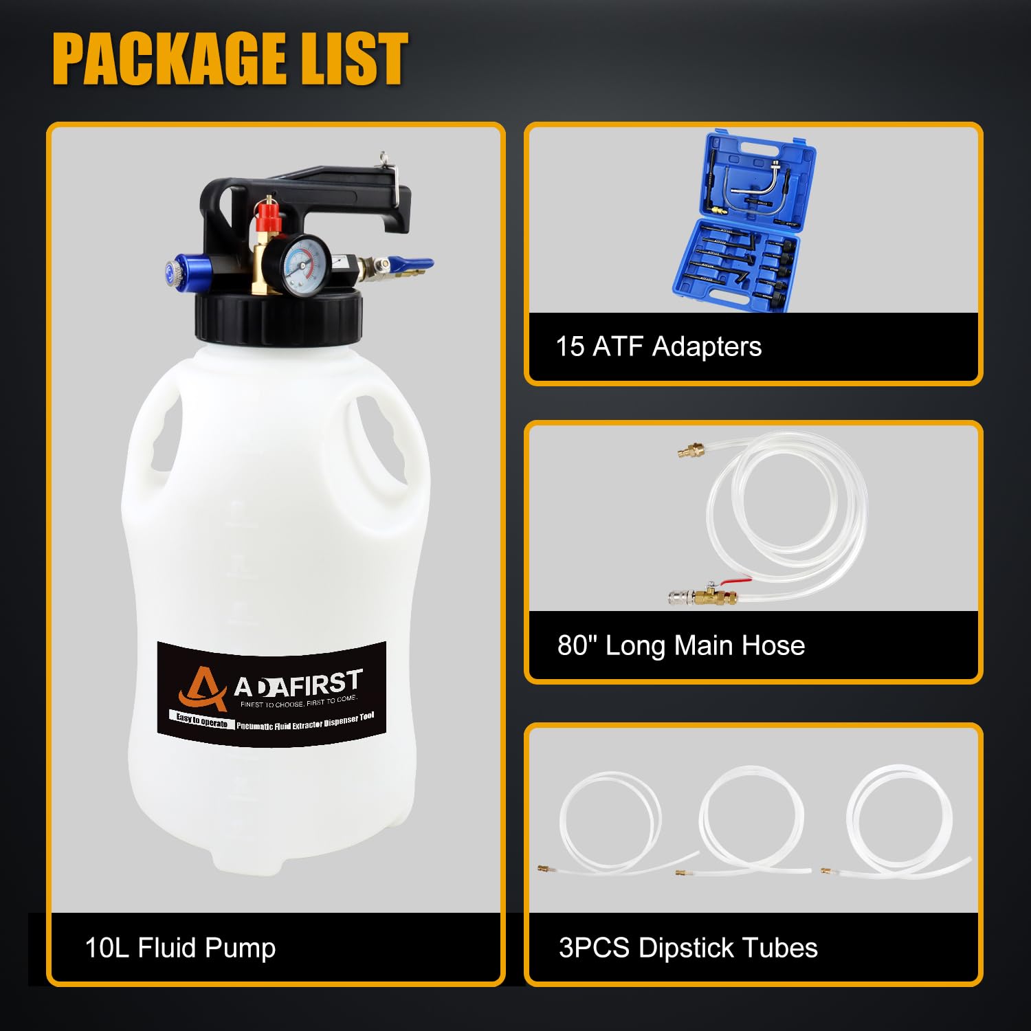 10L Pneumatic Transmission Fluid Transfer Pump Kit - ATF, Gear Oil & Differential Oil Extractor & Dispenser Tool with Adapters - Perfect for Garage, Auto Shop & DIY Car Maintenance