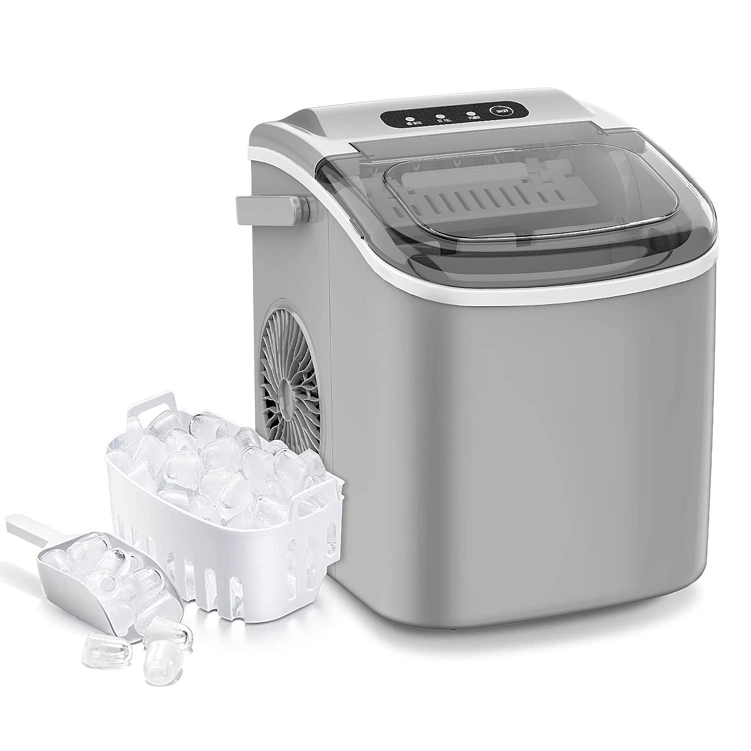 Portable Countertop Ice Maker Machine - 26 lbs Daily, 9 Cubes in 6 Mins, Self-Cleaning with Ice Scoop & Basket (Grey) - Perfect for Home, Office, Parties & Outdoor Use