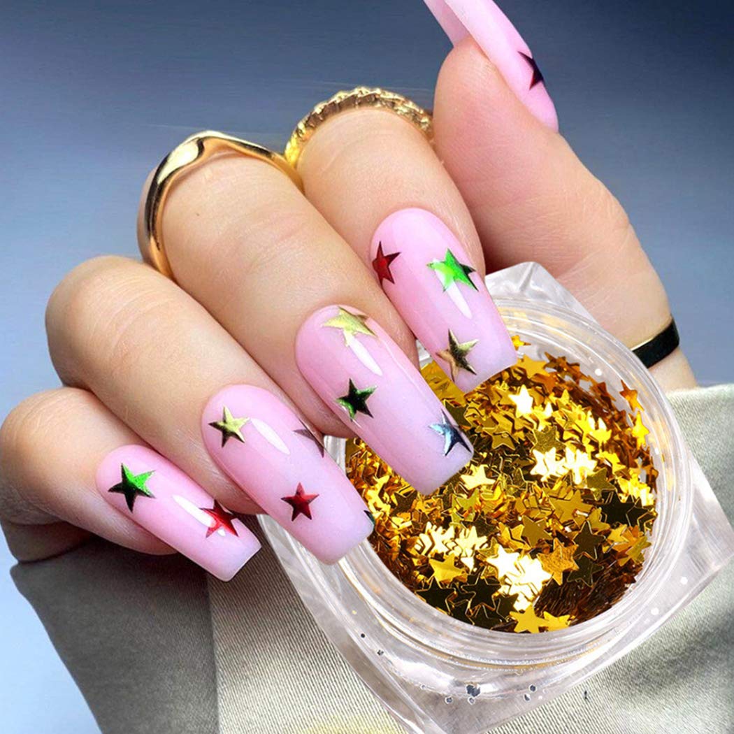 SOWUNO 4 Boxes Nail Sequins - Shining Glitter Nail Flakes for Manicure & Nail Art Decor | DIY Nail Designs, Salon Professional Use, Party & Special Occasion Nail Accessories