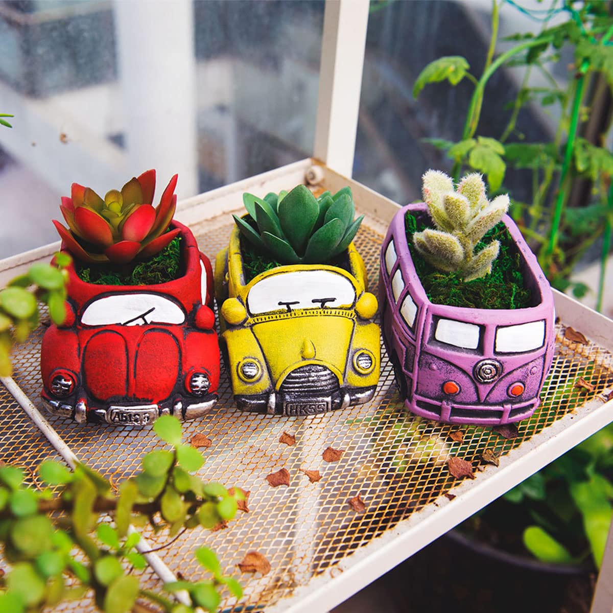 Small Succulent Plant Pots with Drainage Hole - Cute Purple Bus Shaped Flower Planters for Indoor Outdoor Home Garden Decor | Perfect for Windowsill, Office Desk & Gift Ideas