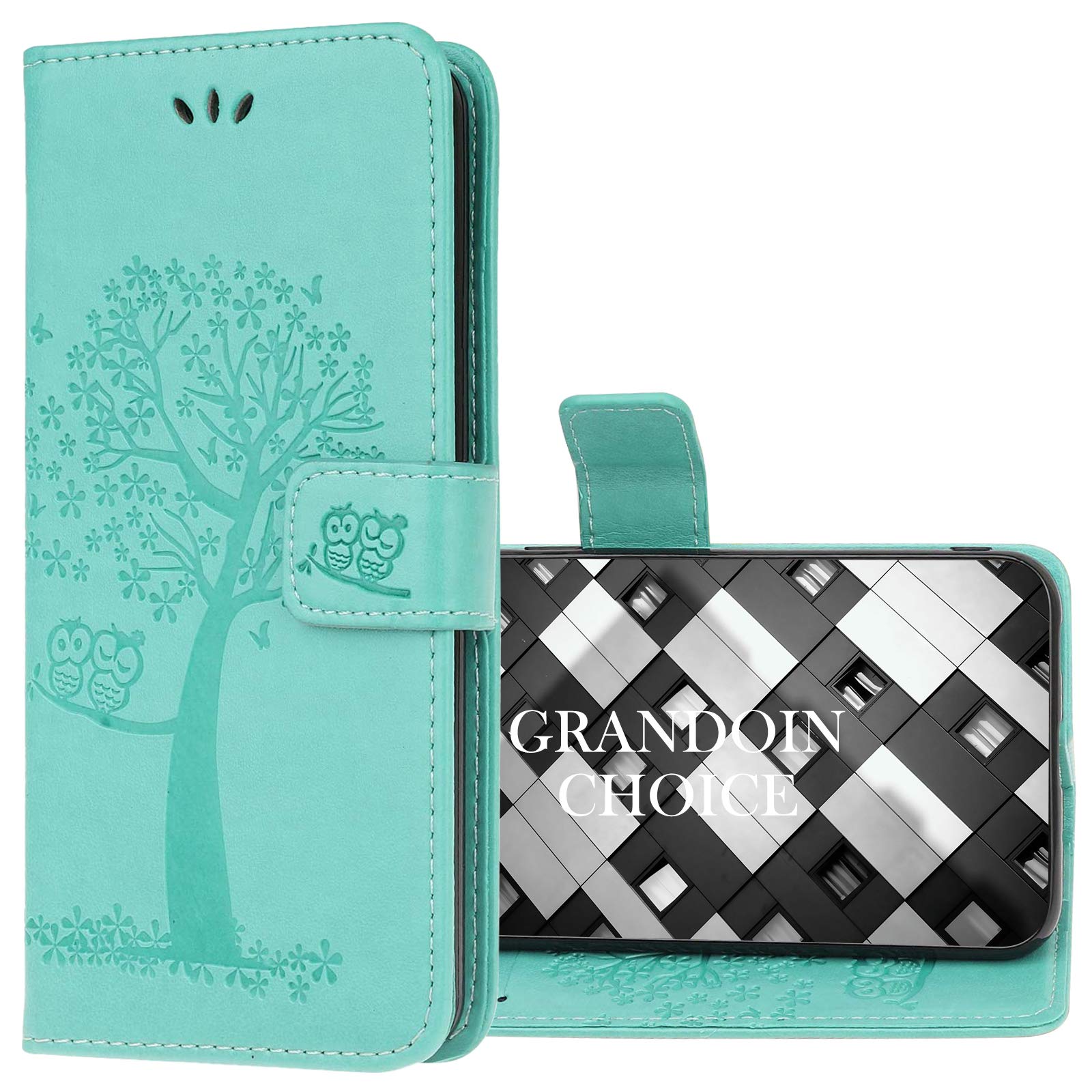 Premium OnePlus 5T Flip Wallet Case - Shockproof PU Leather Cover with Card Slots & Stand | Owl Tree Embossed Design | Magnetic Folio Protective Case (Green) - Perfect for Work, Travel & Everyday Use