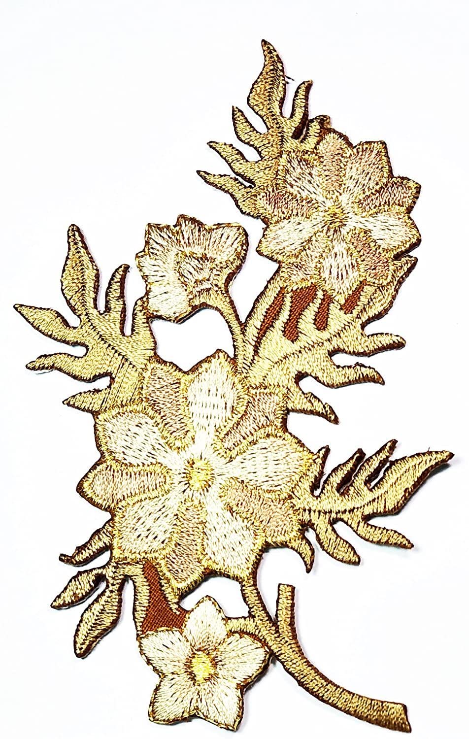 Beautiful Brown Wild Flower Embroidery Iron On Patches for Jackets, Bags & Jeans - HHO Floral Applique Patch for DIY Clothing & Accessories - Perfect for Denim Jackets, Backpacks & DIY Fashion Projects