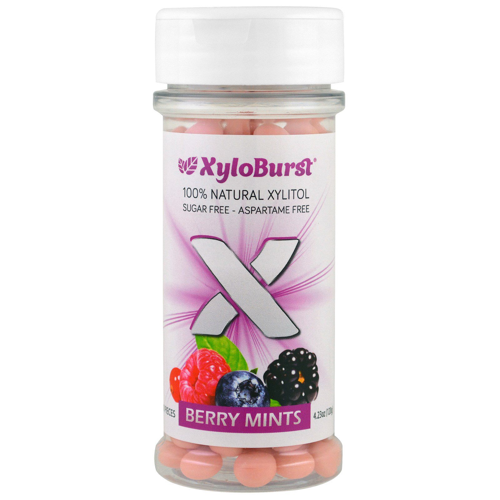 XyloBurst Sugar Free Mints with Xylitol - Aspartame Free, Gluten Free, Vegan & Keto Friendly Breath Freshener - 200 Count Jar (Berry Flavor) - Perfect for Fresh Breath On-The-Go, Office, Travel & After Meals