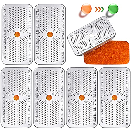 6 Pack 40g Orange Indicating Silica Gel Desiccant Canisters - Reusable Moisture Absorber for Cars, Closets, Cabinets & Storage Boxes | Humidity Control for Electronics, Documents & Valuables (6 Boxes)