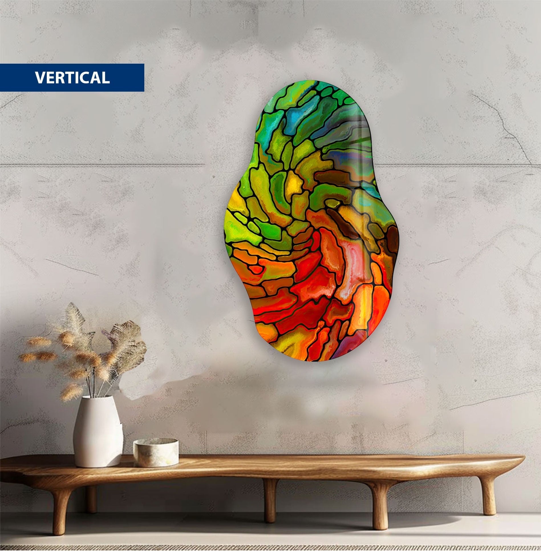 Handmade Asymmetrical Red Stained Glass Wall Art - Modern Abstract Sun Catcher for Home Decor, Living Room, Bedroom & Office