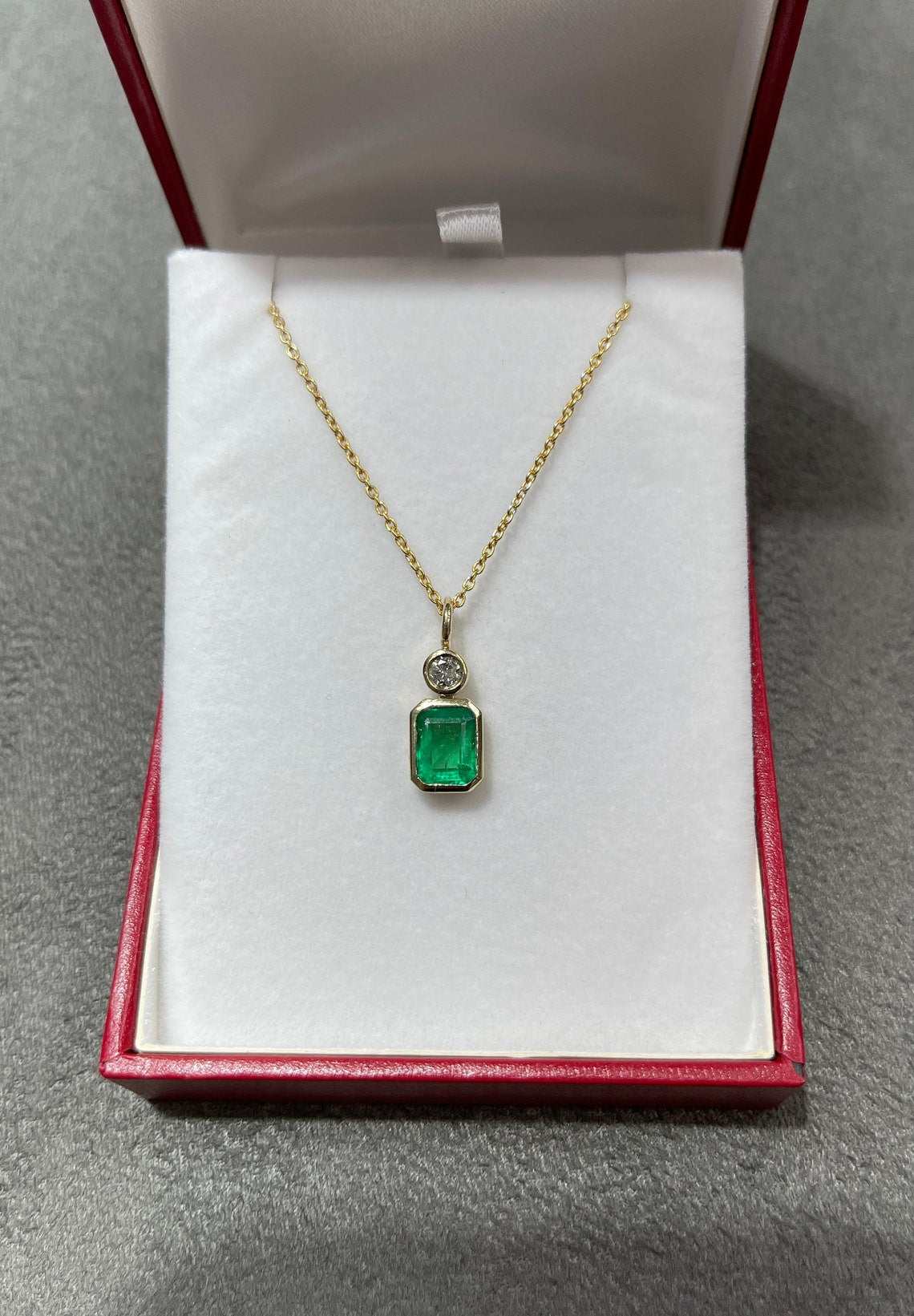 1.58tcw Zambian Emerald & Brilliant Round Diamond Bezel Pendant in 14K Gold - Elegant Jewelry Gift for Women, Perfect for Weddings, Anniversaries and Special Occasions