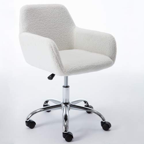 Yoluckea Modern Velvet Home Office Chair - Adjustable Swivel Vanity Accent Chair for Girls & Women, Soft Cute Makeup Chair for Bedroom, Living Room, Dressing Room (White) | Perfect for Home Office, Beauty Salon, Makeup Station & Study Room