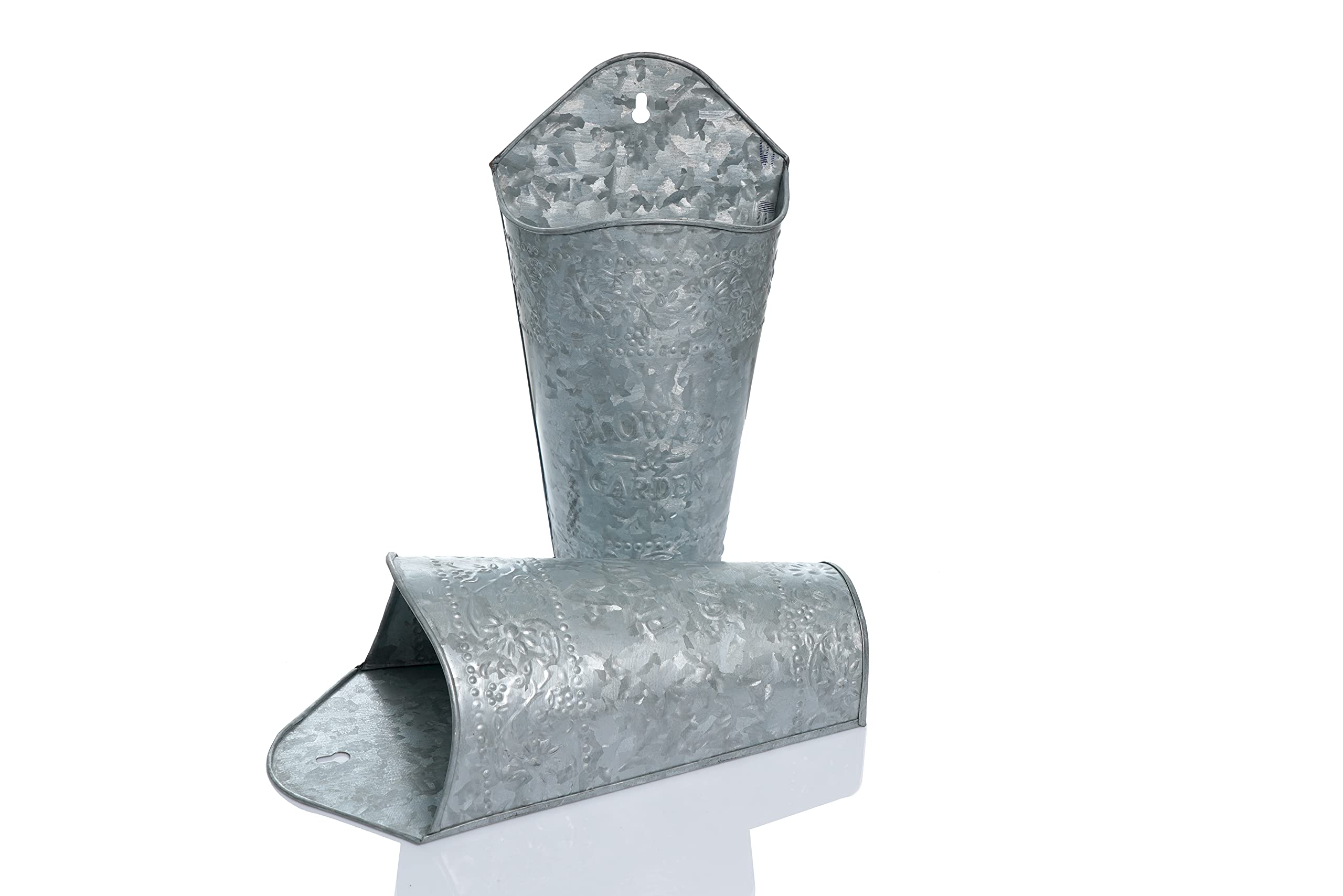 Galvanized Hanging Planter Set of 2 - Rustic Metal Wall Vases for Indoor & Outdoor Plants, Herbs & Flowers | Weather-Resistant Farmhouse Decor for Patio, Garden & Home Décor