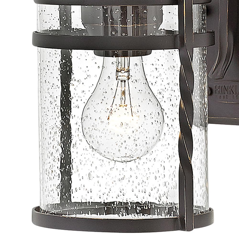 Hinkley Casa Small Wall Mount Outdoor Lantern - Aluminum with Clear Seedy Glass & Wrought Iron Details - Hand Forged Scrolling Design in Olde Black Finish - Perfect for Porch, Patio, Garden and Entryway Lighting