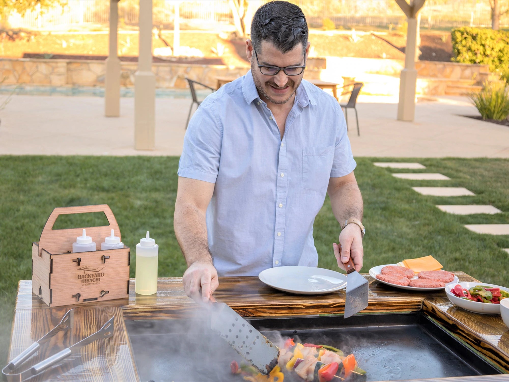 Premium Hickory Wood Backyard Hibachi Grill – Portable Charcoal BBQ for Outdoor Cooking, Camping, and Patio Parties