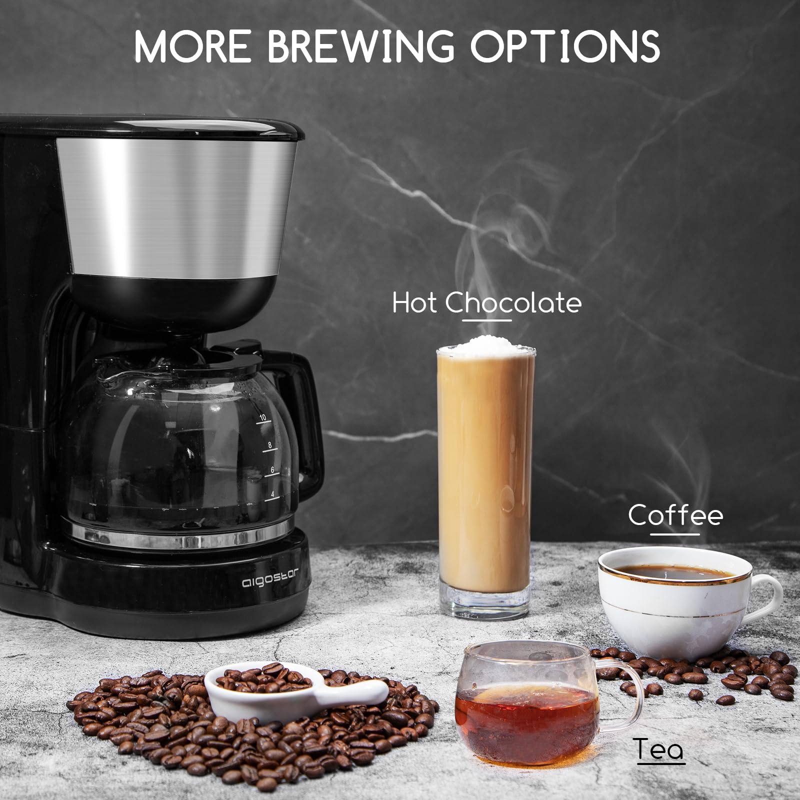 Aigostar 30HIK Drip Coffee Maker - 1000W Filter Coffee Machine with Reusable Filter, Reheat & Keep Warm Function, Anti-Drip System, 1.25L (10 Cups), BPA-Free - Perfect for Home, Office, and Restaurant Use