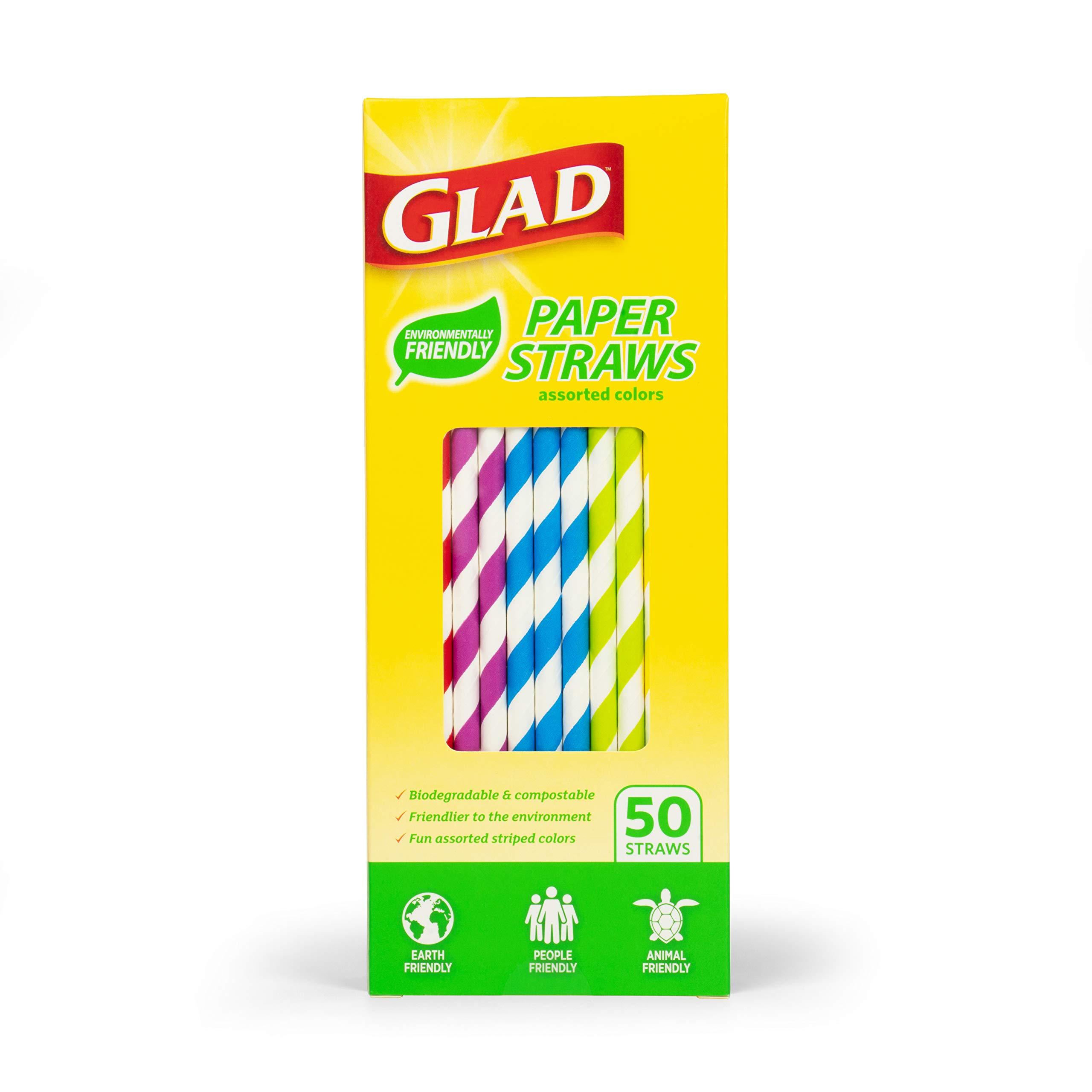 Eco-Friendly Biodegradable Paper Straws 50 Count | Colorful Striped Disposable Drinking Straws | Perfect for Parties, Picnics, Restaurants & Home Use