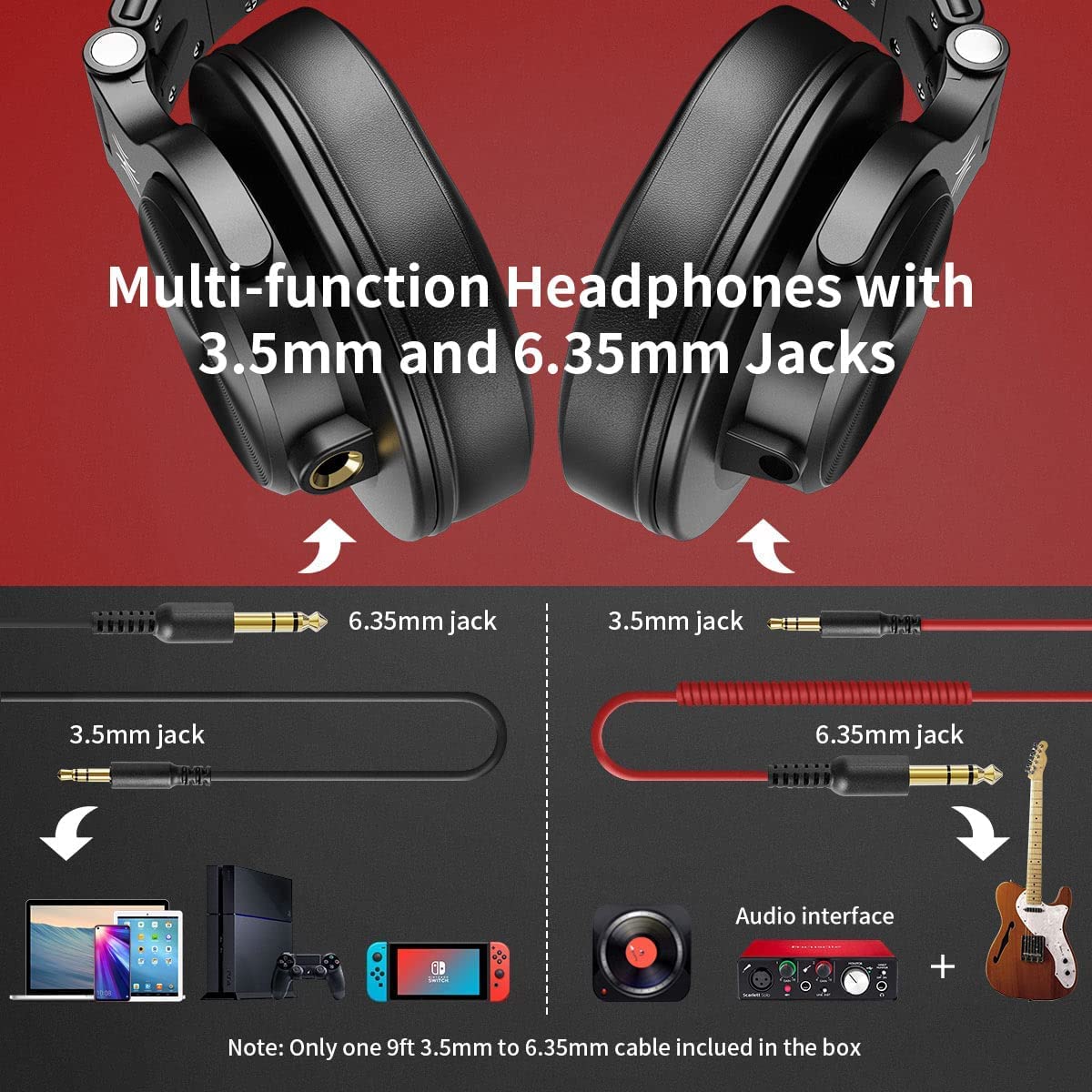 OneOdio Professional DJ Headphones - Studio Monitor Headphones with Stereo Bass Sound, Foldable Over-Ear Wired Headset with Mic for Mixing, Recording, Electric Drums, Keyboard & Guitar Amplifier - Perfect for Music Production, Podcasting & Gaming