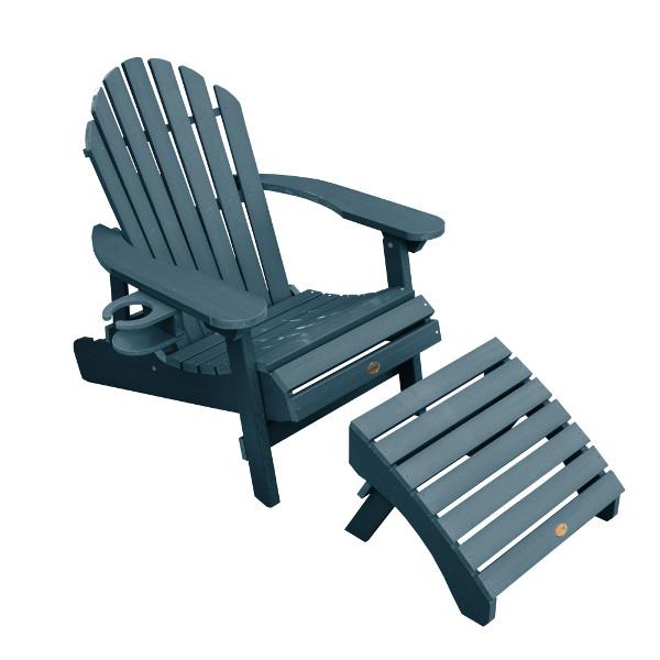 Adirondack 1 Hamilton Folding Reclining Outdoor Chair with Ottoman & Cup Holder - Perfect for Patio, Poolside, Camping & Backyard Relaxation