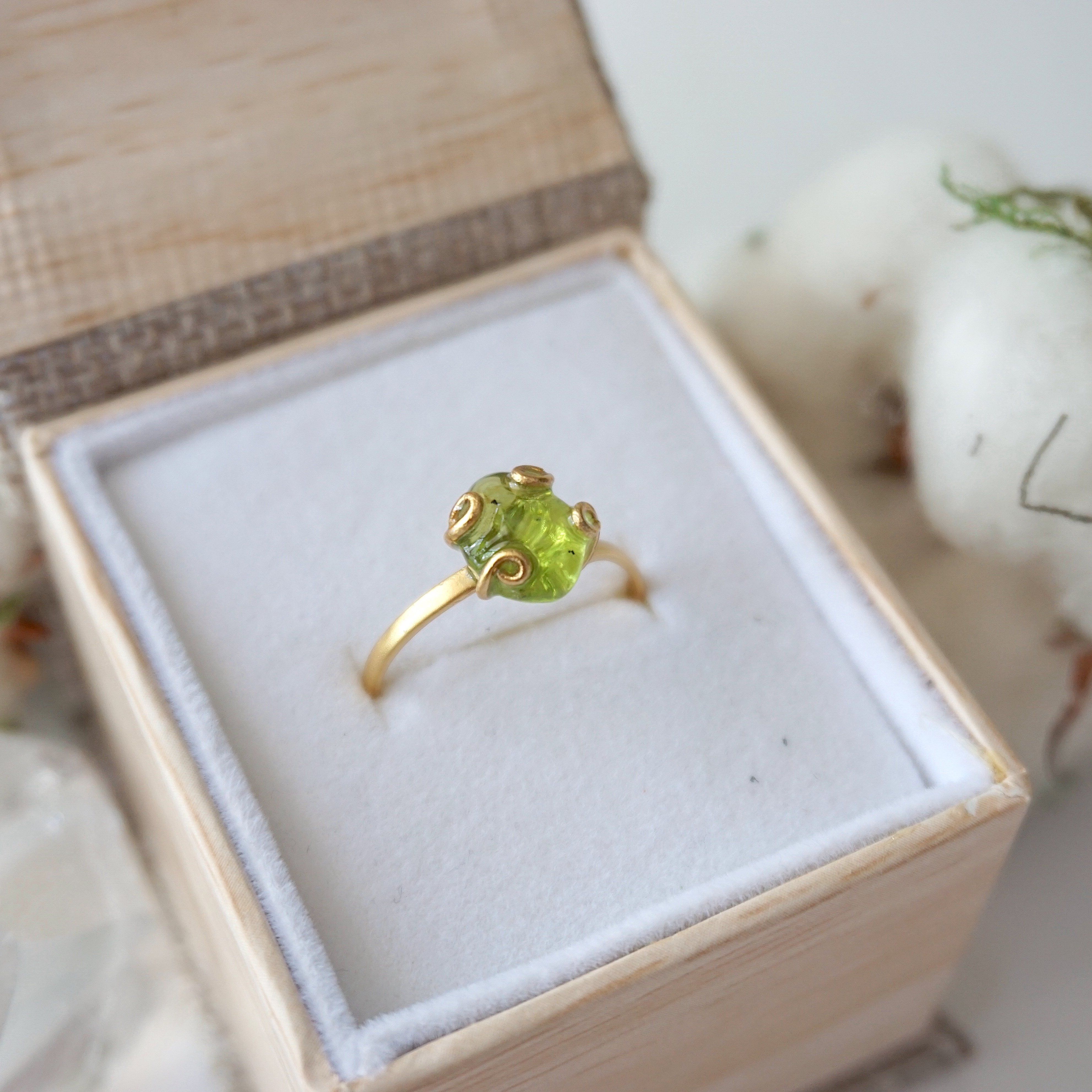 14K Gold Filled Raw Green Peridot Adjustable Ring for Women | Boho Chic Jewelry Gift for Birthday, Anniversary & Everyday Wear
