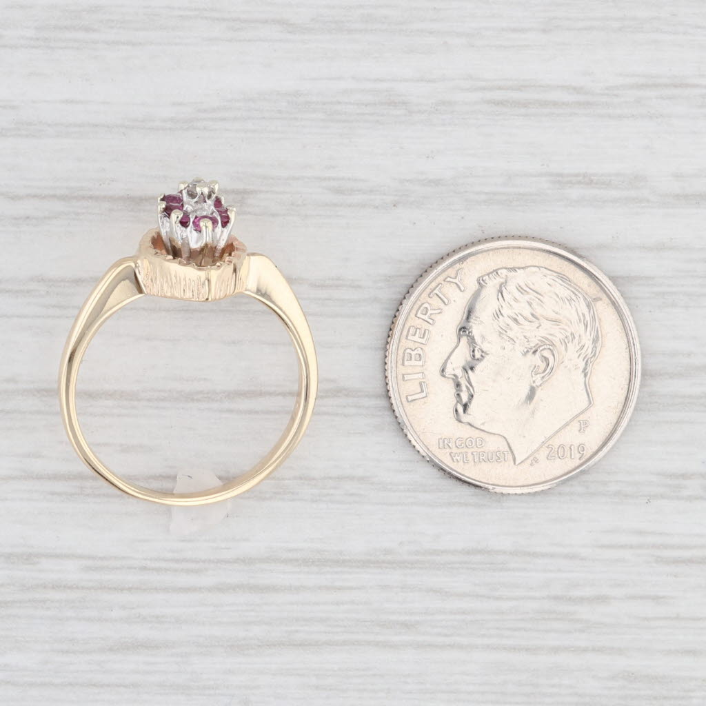 0.18ctw Ruby and Diamond Cluster Ring in 10k Yellow Gold - Size 4.5 | Elegant Birthstone Jewelry Gift for Women, Perfect for Anniversaries, Valentine's Day and Special Occasions