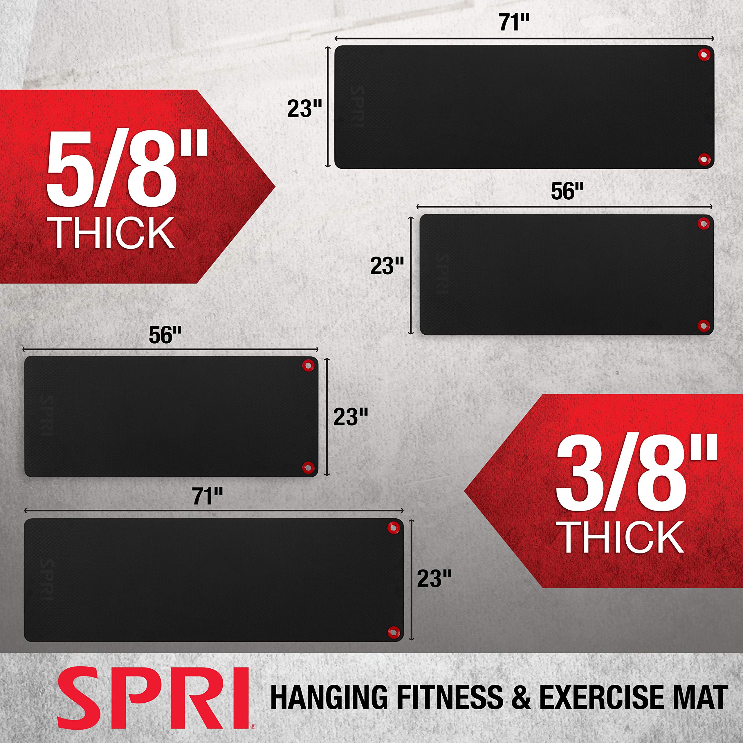 SPRI Premium Hanging Exercise Mat - Commercial Grade Yoga & Fitness Mat with Reinforced Holes for Group Classes, Home Gyms & Studios | Ideal for Yoga, Pilates, HIIT & Functional Training