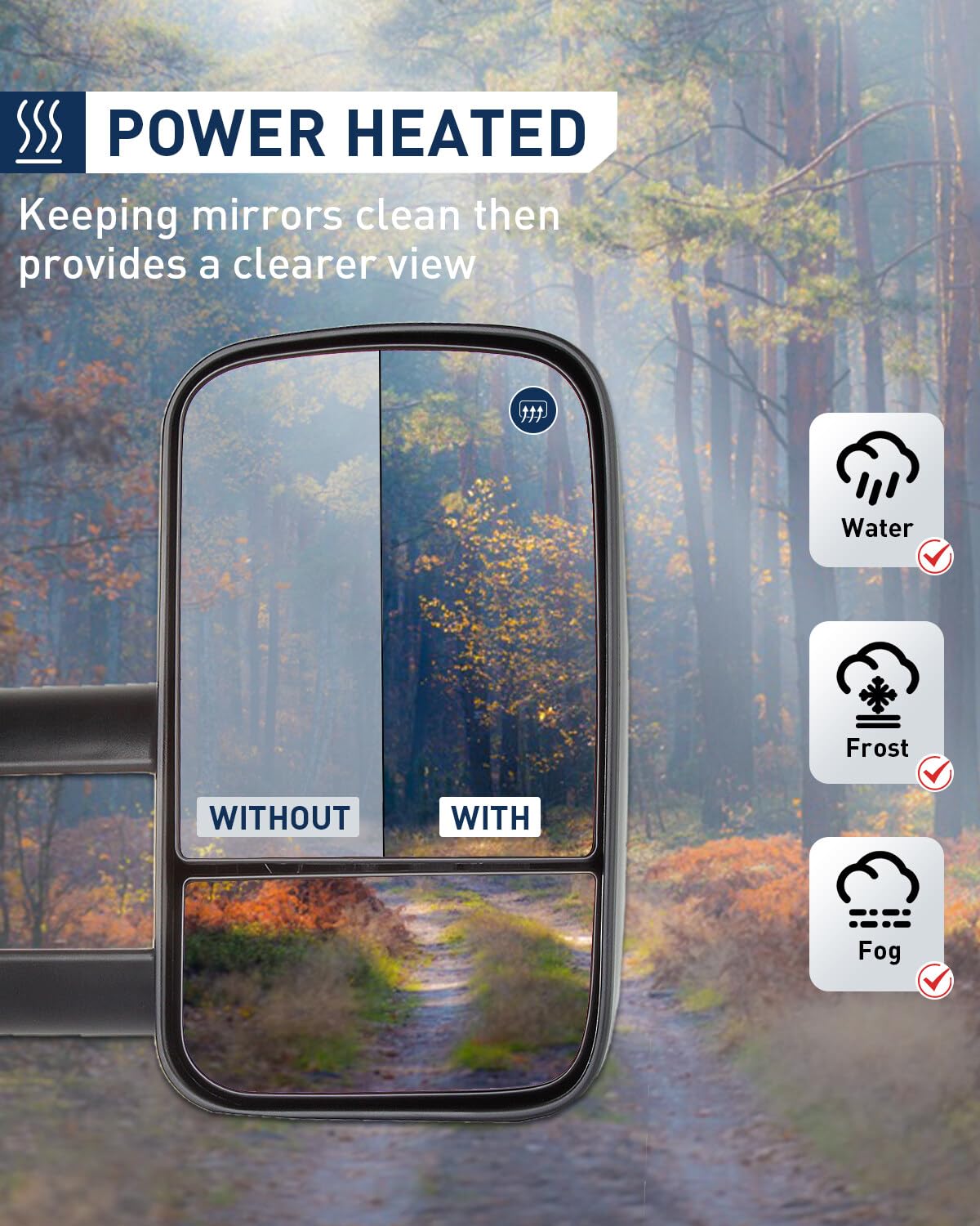 ECCPP Power Heated Towing Mirrors - Black Housing, Left & Right Side Adjustable - Compatible with 2014-2018 Chevy/GMC 1500 & 2015-2019 Chevy/GMC 2500HD/3500HD - Perfect for Towing, Off-Roading & Enhanced Visibility
