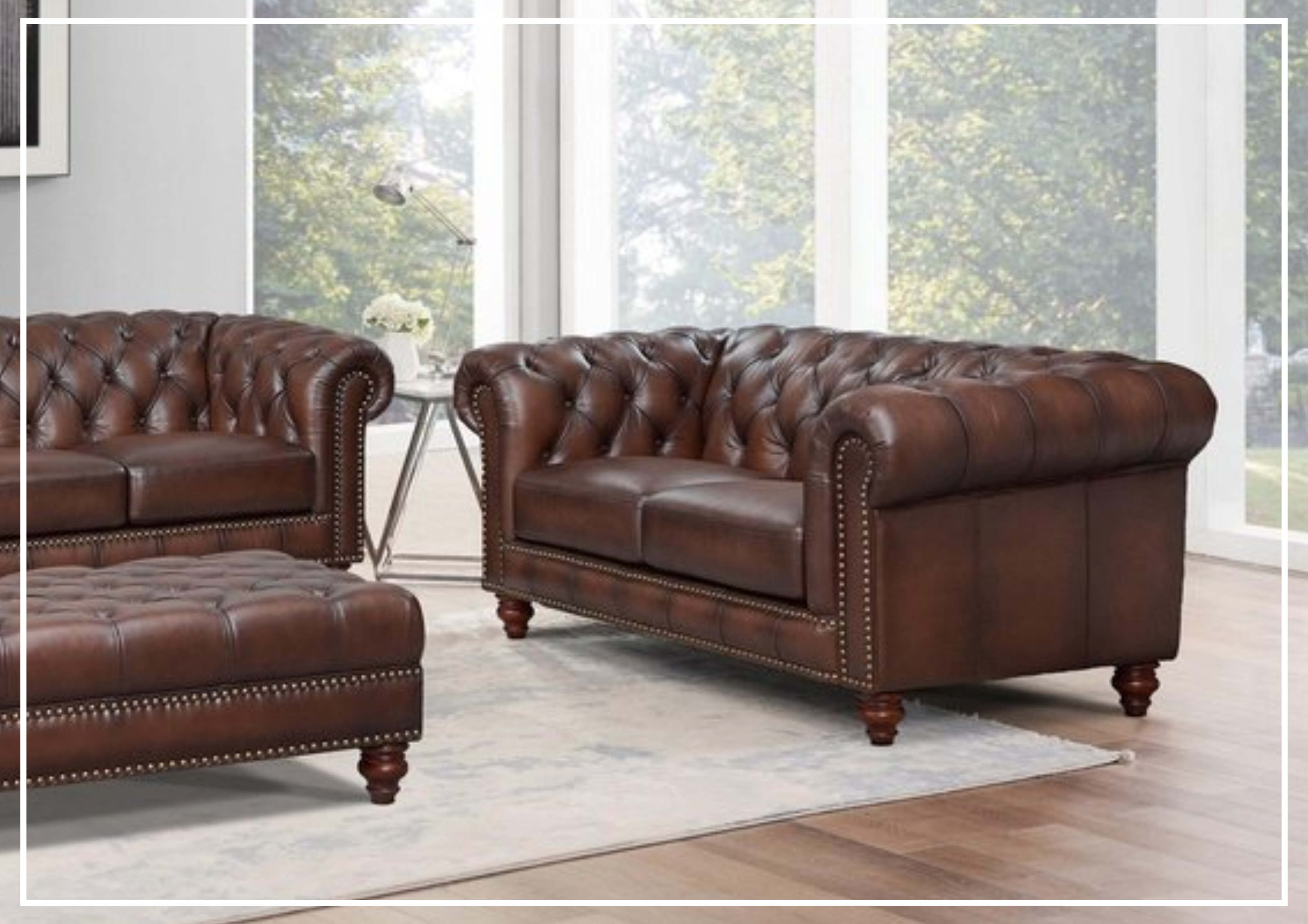 Premium Hydeline Alton Bay Leather Loveseat with Nailhead Trim - Genuine Leather Sofa for Living Room, Office & Lounge Comfort