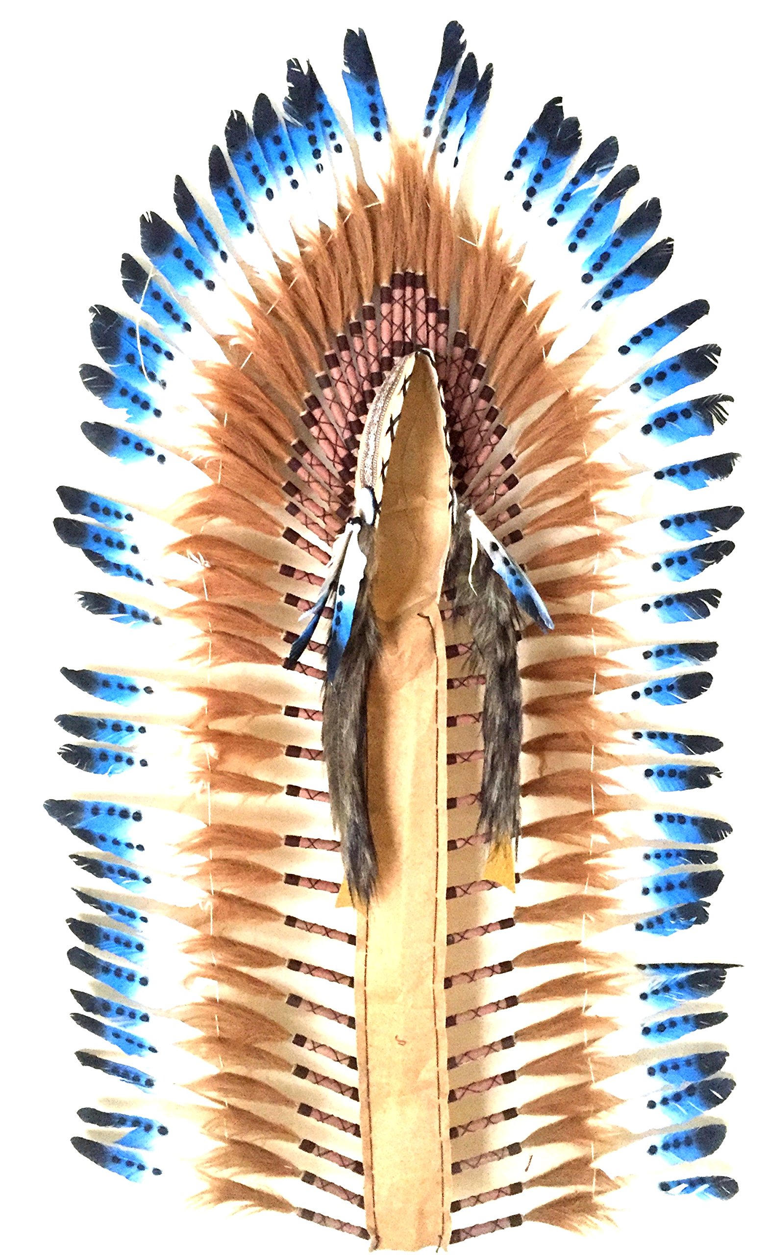 OMA Indian Inspired Headdress - Native American Style Feather Headdress Warrior Bonnet for Adults - XL Size for Festivals, Cosplay, Halloween & Cultural Events