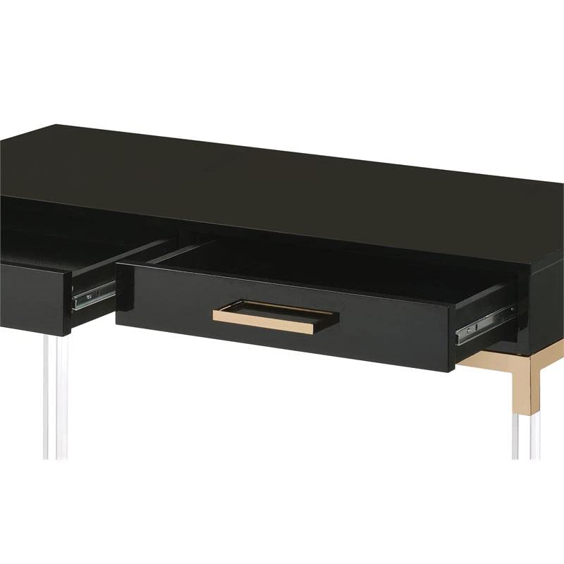 Acme Adiel 2-Drawer Wooden Entryway Console Table with Sturdy Metal Base in Black & Gold - Perfect for Hallway, Living Room or Bedroom Decor