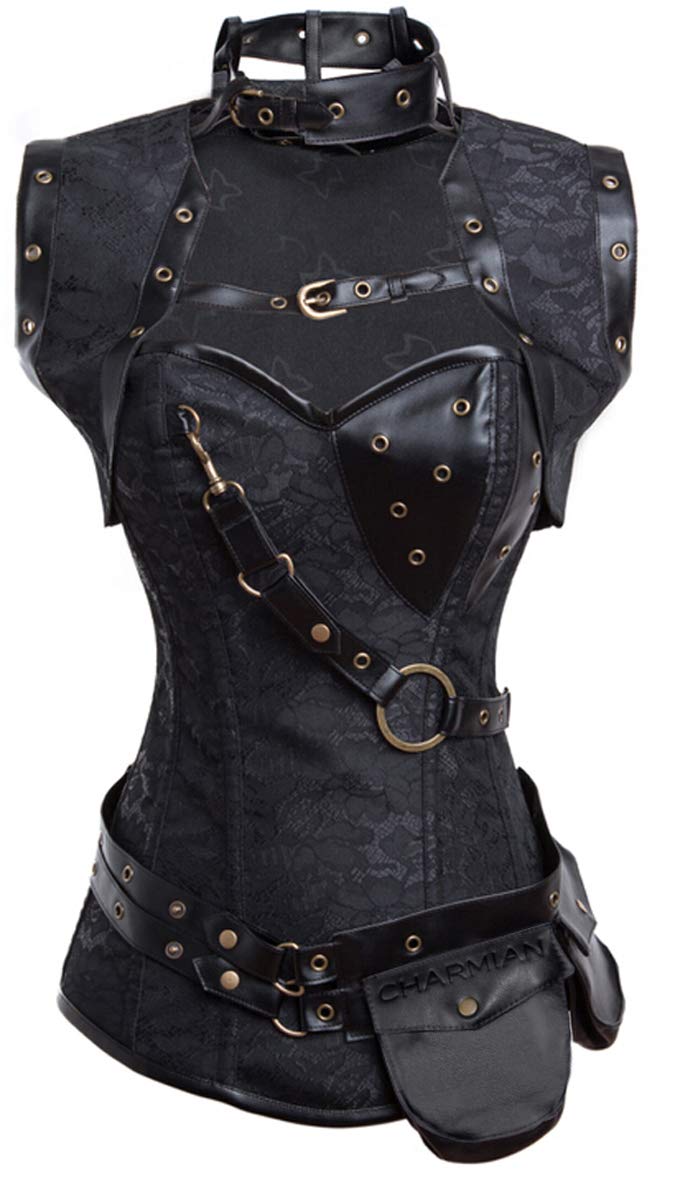 Charmian Women's Steampunk Spiral Steel Boned Vintage Corset Top - Gothic Bustier for Cosplay, Victorian Lingerie & Retro Fashion Outfits