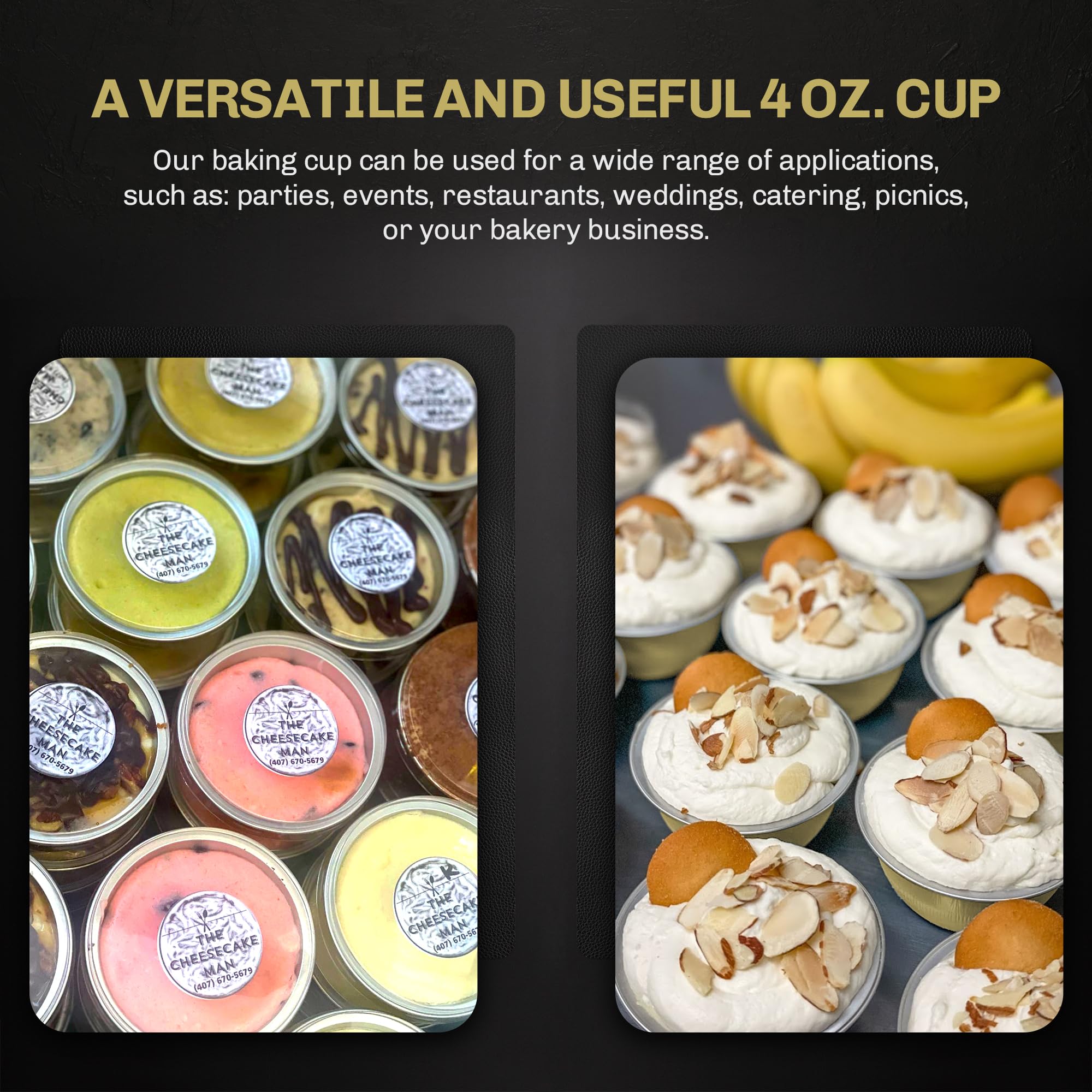 KitchenDance 4oz Disposable Gold Aluminum Baking Cups with Flat Lids - 2000 Pack Colored Foil Pans for Creme Brulee, Flan, Cupcakes & Desserts - Perfect for Home Baking, Party Catering & Restaurant Use