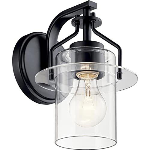 Kichler Everett 9.25 Inch Black Wall Sconce with Clear Glass Shade - 1 Light Fixture for Bedroom, Hallway & Living Room (Model 55077BK)