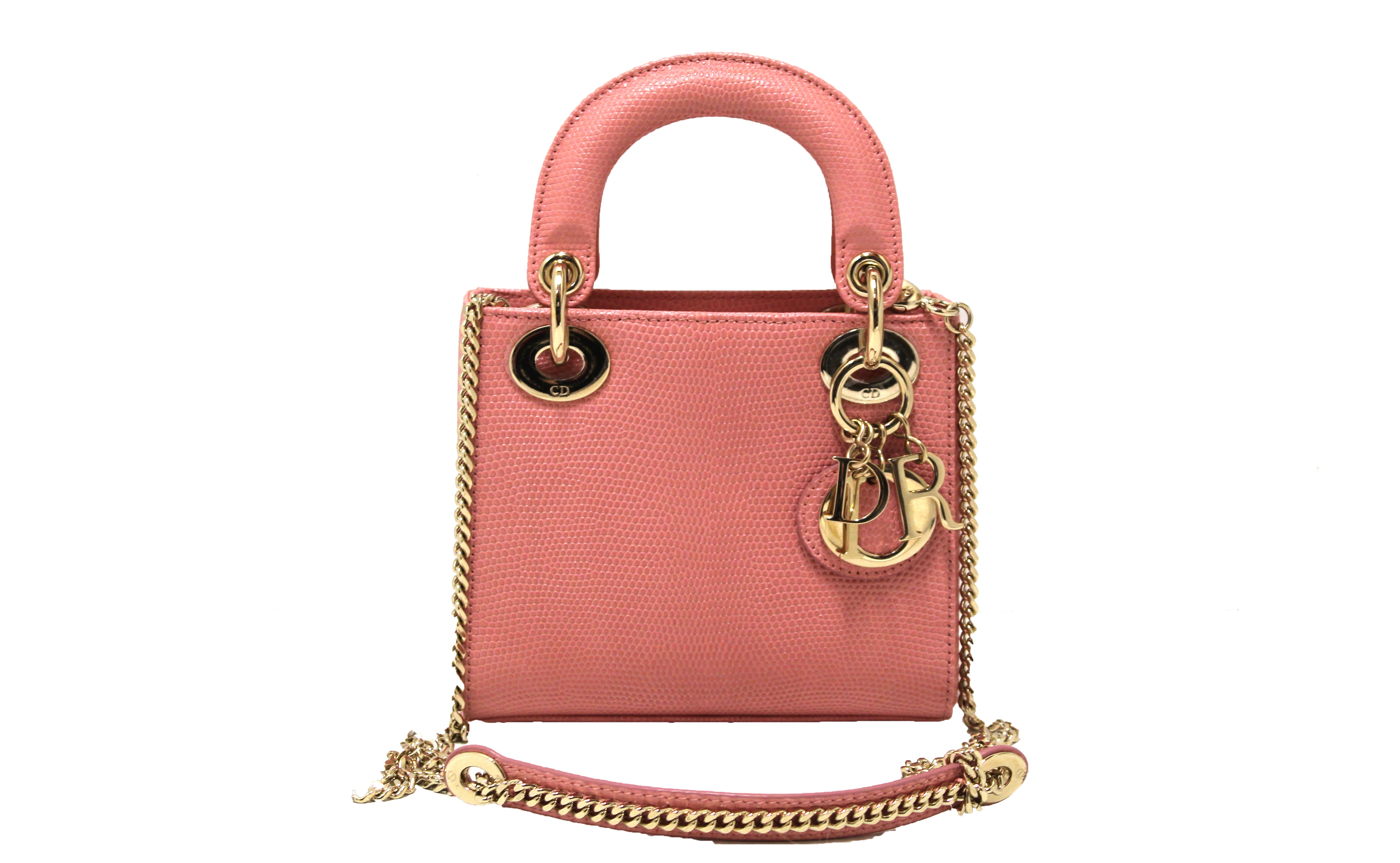 Authentic Christian Dior Pink Lizard Leather Mini Lady Dior Bag - Luxury Designer Handbag for Women, Perfect for Parties, Weddings & Special Occasions