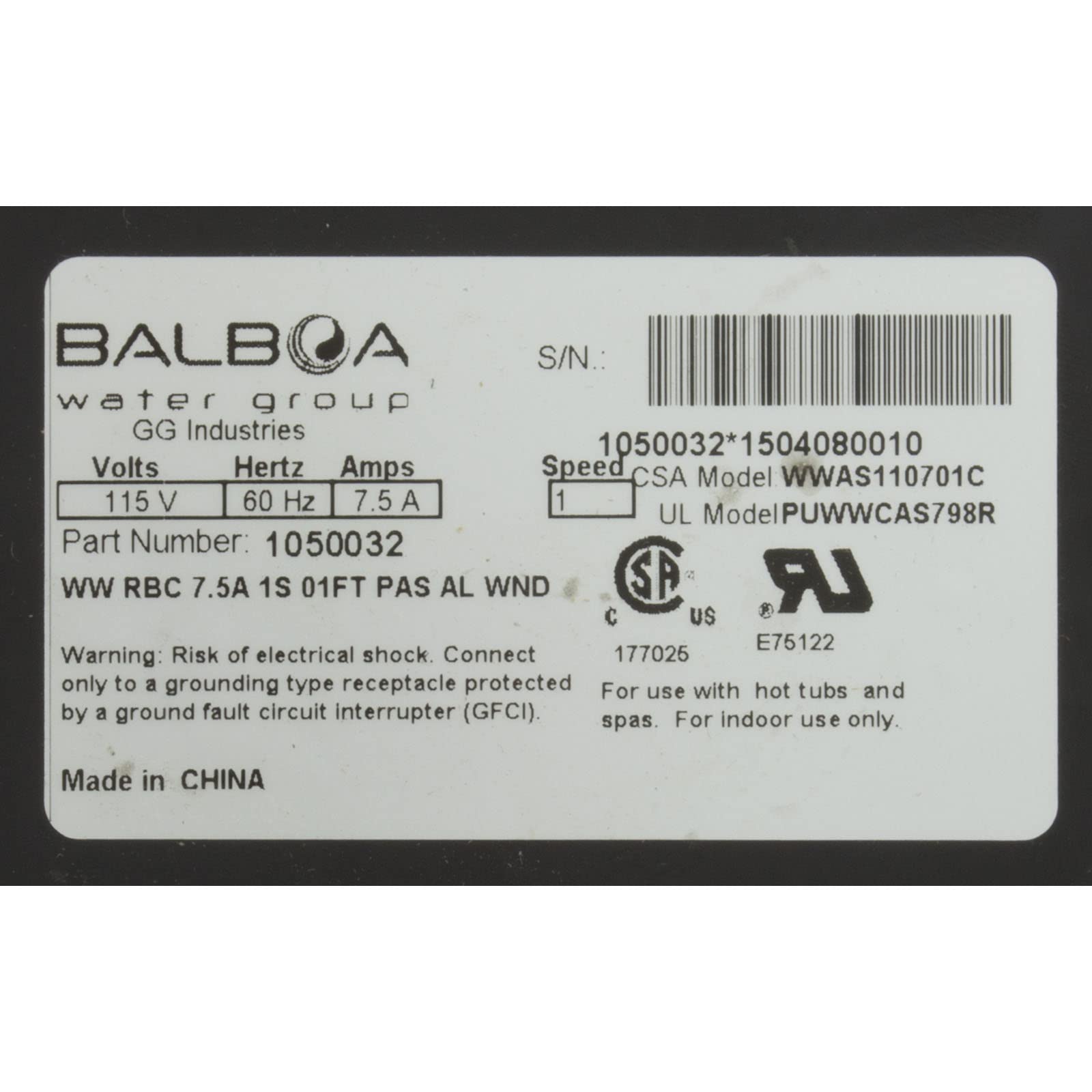 Balboa Wow Pump Single Speed 7.5Amps with Plus and Air Switch 1050032 - High Performance Spa Pump for Hot Tubs, Pools, and Hydrotherapy Systems