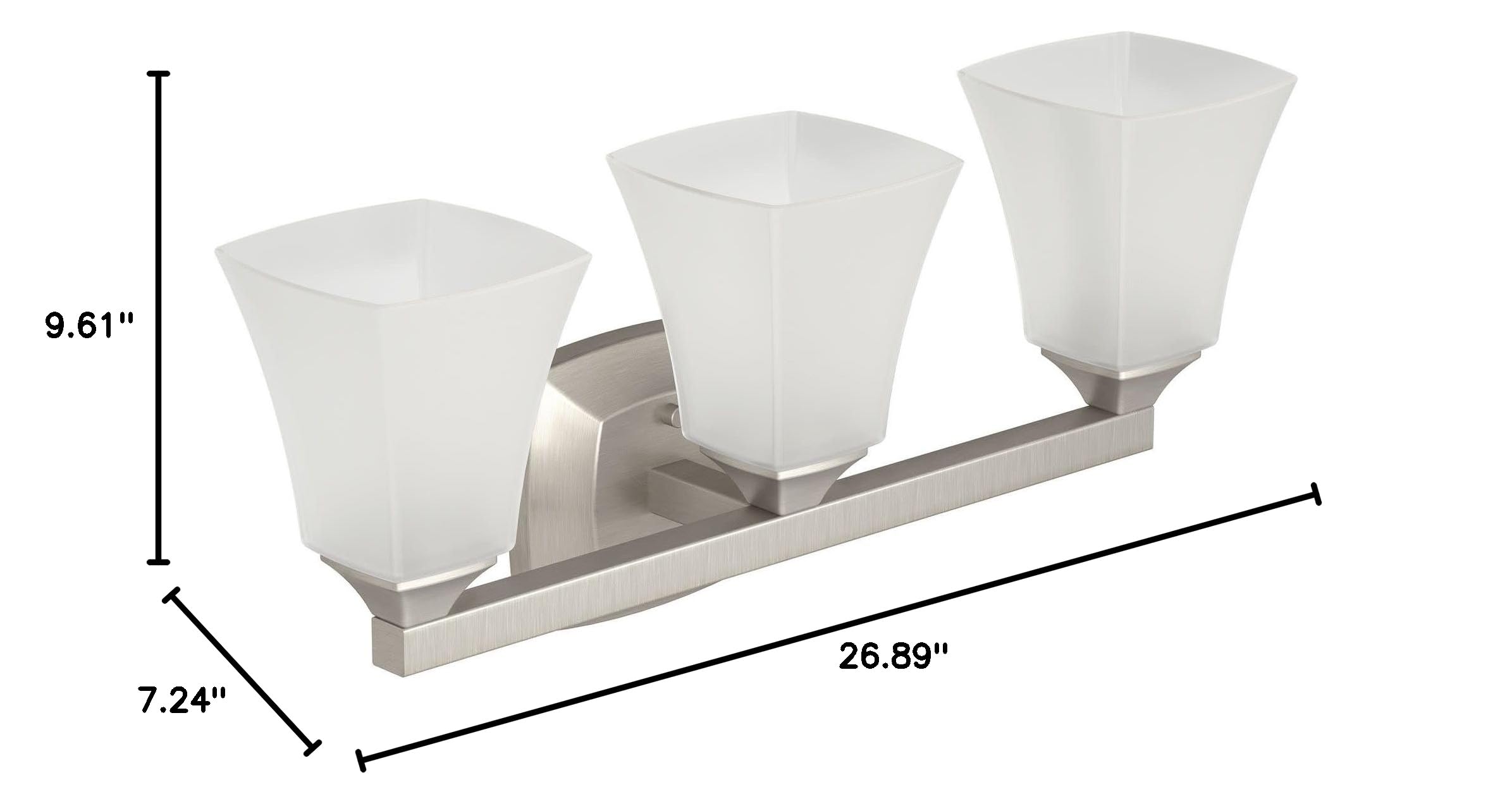 Moen Voss Brushed Nickel 3-Light Bathroom Vanity Light Fixture with Frosted Glass Shades - Modern Bathroom Lighting for Above Mirror or Sink - Perfect for Master Bath, Guest Bath & Powder Room (Model YB5163BN)