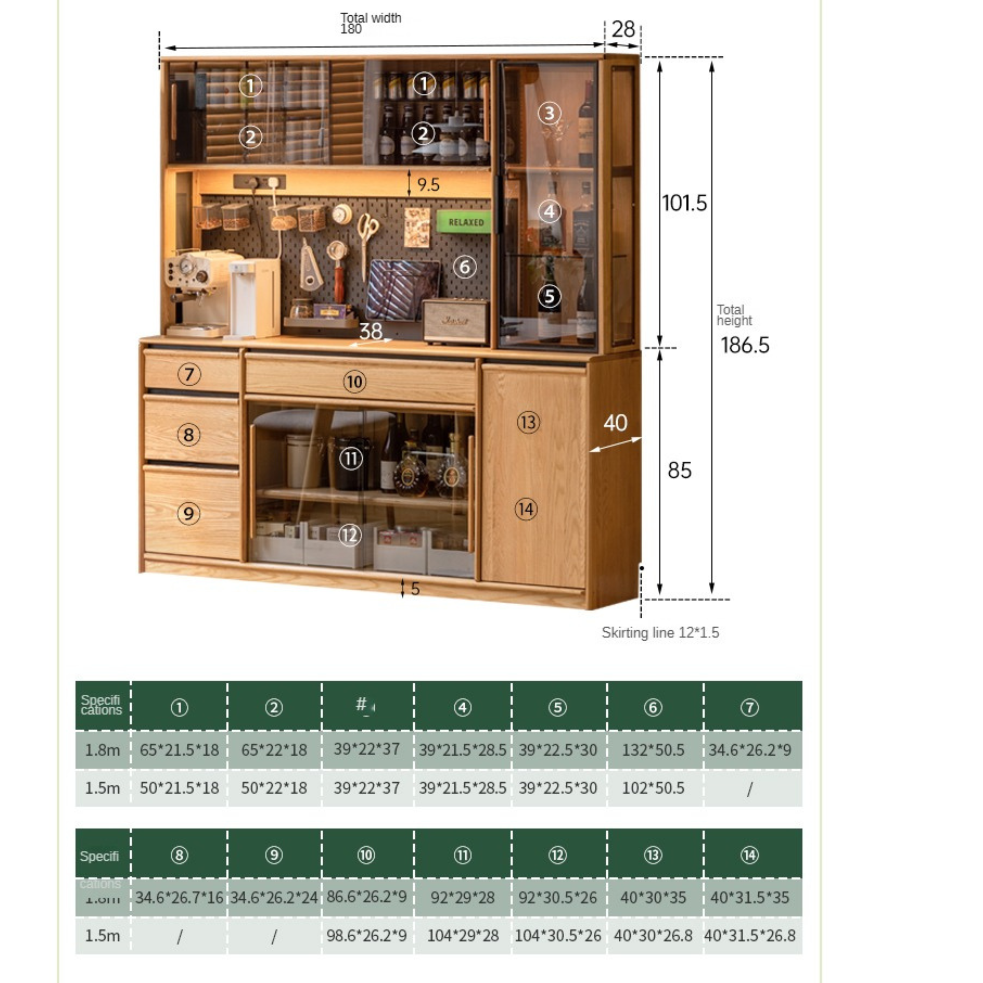 Solid Oak Wood Sideboard with Glass Doors - Rustic Storage Cabinet for Dining Room, Living Room & Entryway - Perfect for Displaying China, Glassware & Home Decor