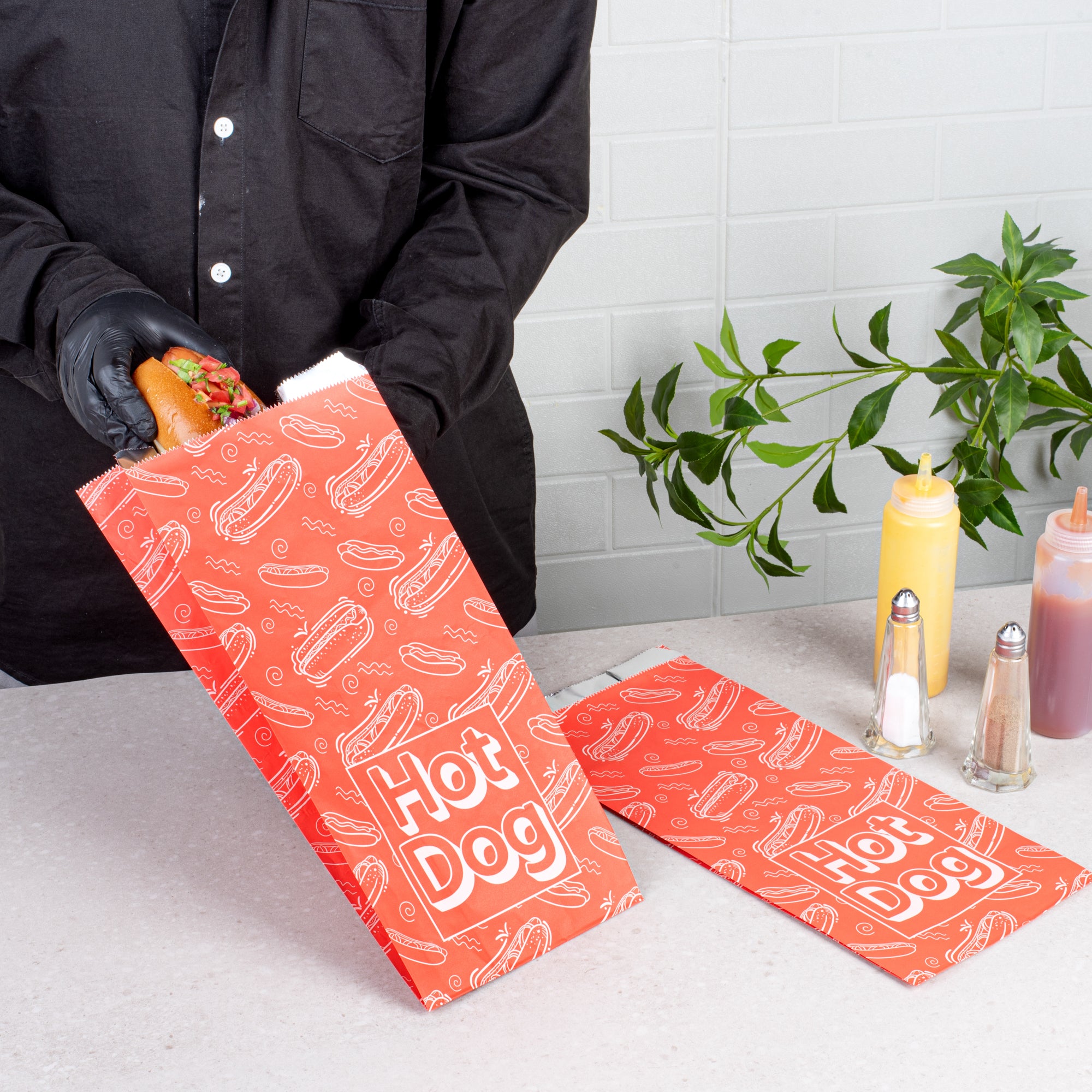 Premium Red Printed Hot Dog Foil Bags - 1/2 Gallon Size (4.25