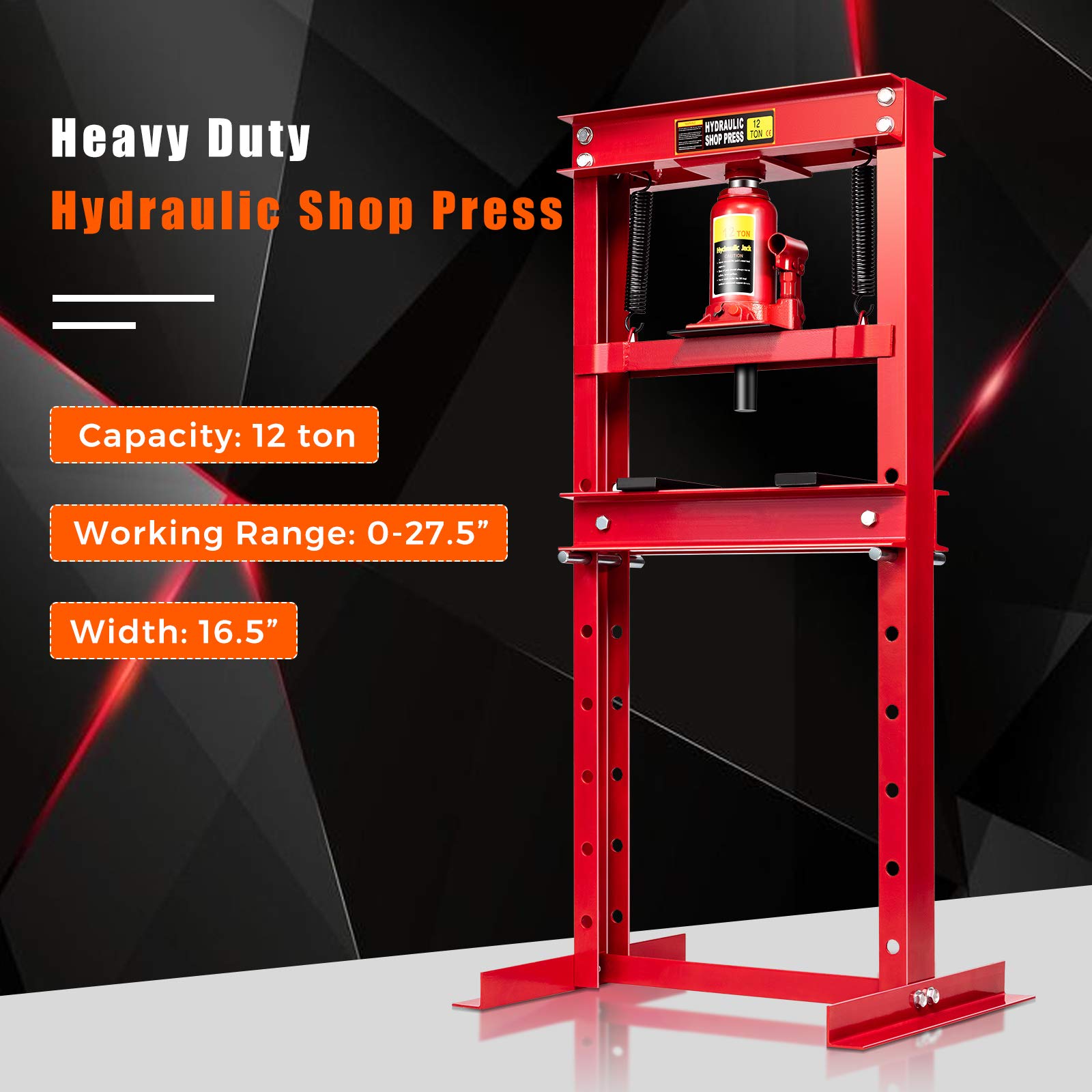 Goplus 12 Ton Hydraulic Shop Press - Heavy Duty H-Frame Floor Press with Adjustable Steel Plates & Work Table - Ideal for Bearing Removal, Gear Pressing & Metalworking Projects