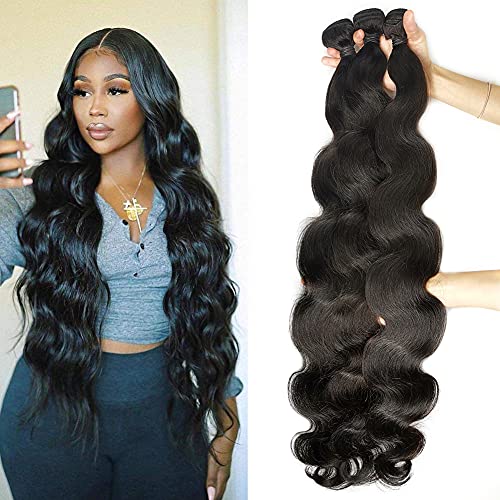 100% Brazilian Virgin Remy Human Hair Extensions - 3 Bundles Body Wave Natural Color, Double Strong Weft for Long-Lasting Wear | Perfect for Daily Styling, Special Occasions & Salon Use