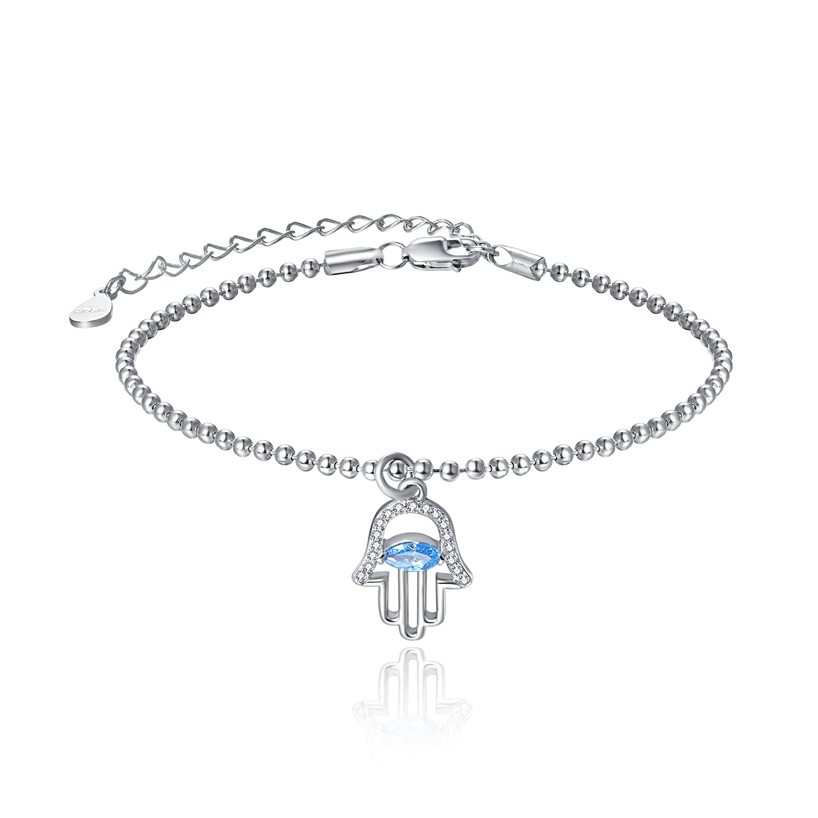 925 Sterling Silver Hamsa Evil Eye Bracelet for Women - Handmade Beaded Protection Amulet, Lucky Charm Jewelry Gift for Travel, Meditation & Spiritual Healing