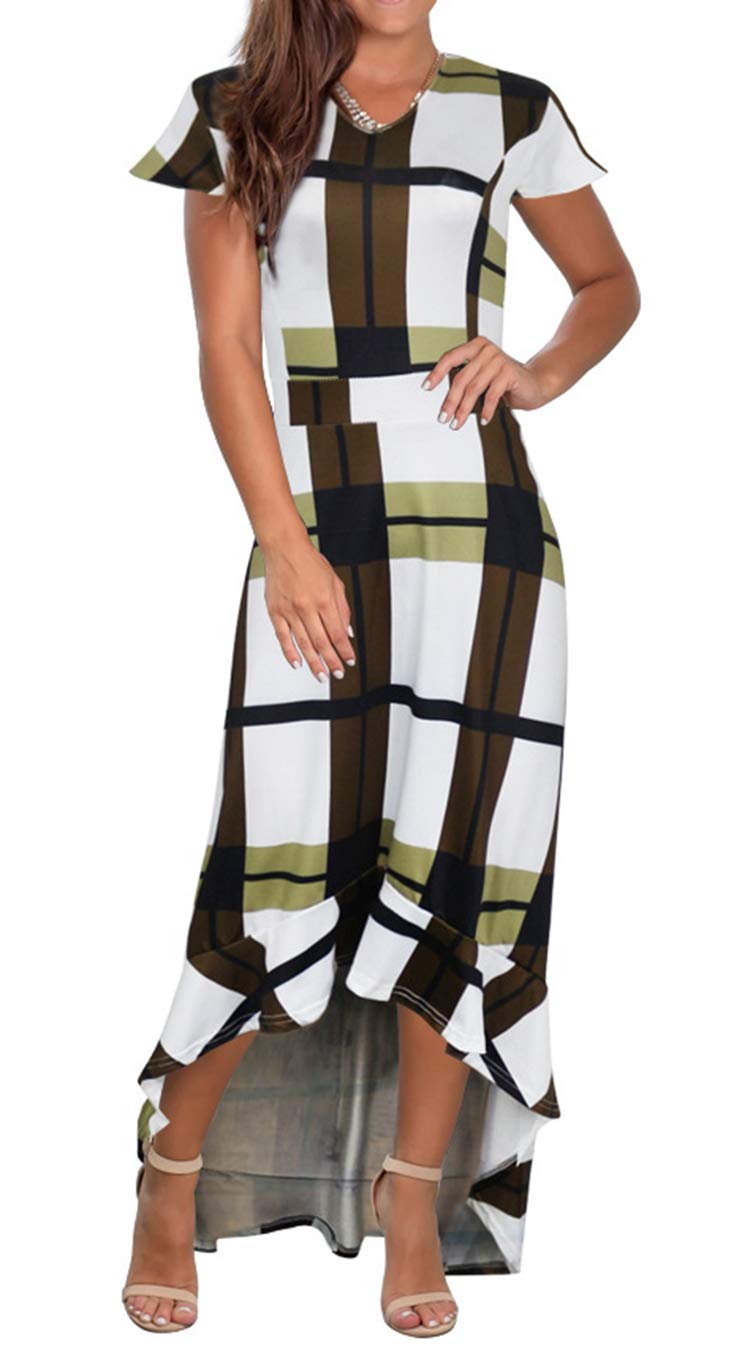 Women's Summer Floral Maxi Dress - Casual Short Sleeve Hi-Lo Flowy Dress Plus Size | Beach Vacation, Date Night, Outdoor Party Outfit